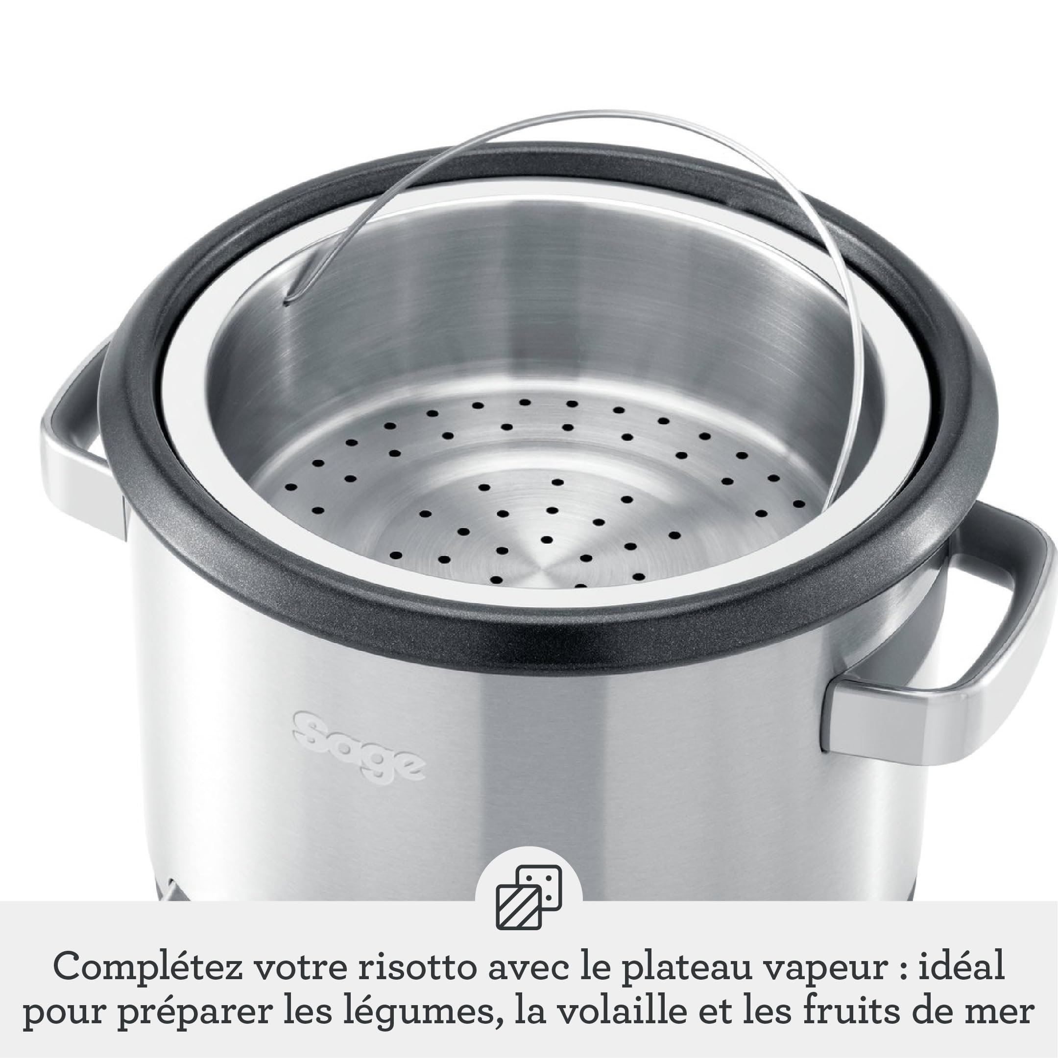 Sage The Risotto Plus, Multicuiseur à Riz/Rizotto, Acier Inoxydable Brossé | Cuiseur 3,7L, Fonction Saisie, Bol Céramique sans PTFE/pfoa, Maintien Au Chaud; Risotto sans Remuer, Vapeur et Mijoteur