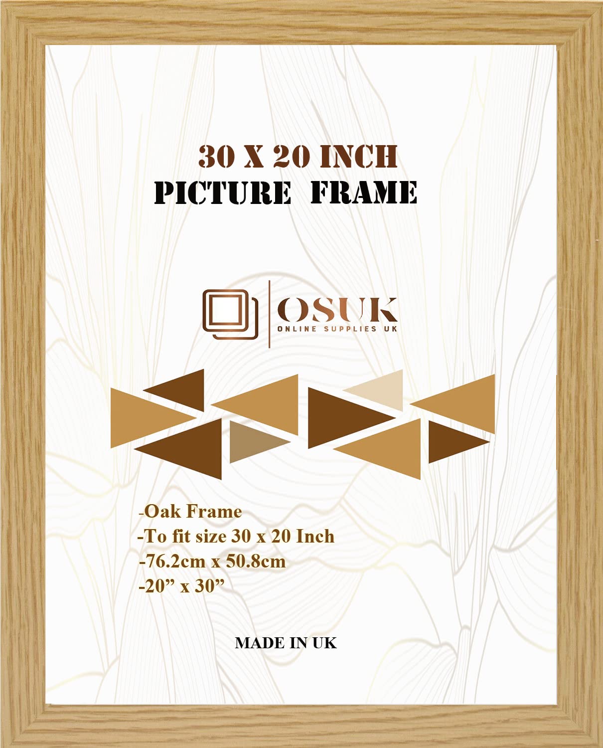 OSUK Oak 30x20 inch Picture Frame - Large Frame 76.2 x 50.8cm - 20 x 30 Inch Photo Frame With Clear Perspex Front & Wall Mounting Hook - Oak 30" x 20" Poster Frames