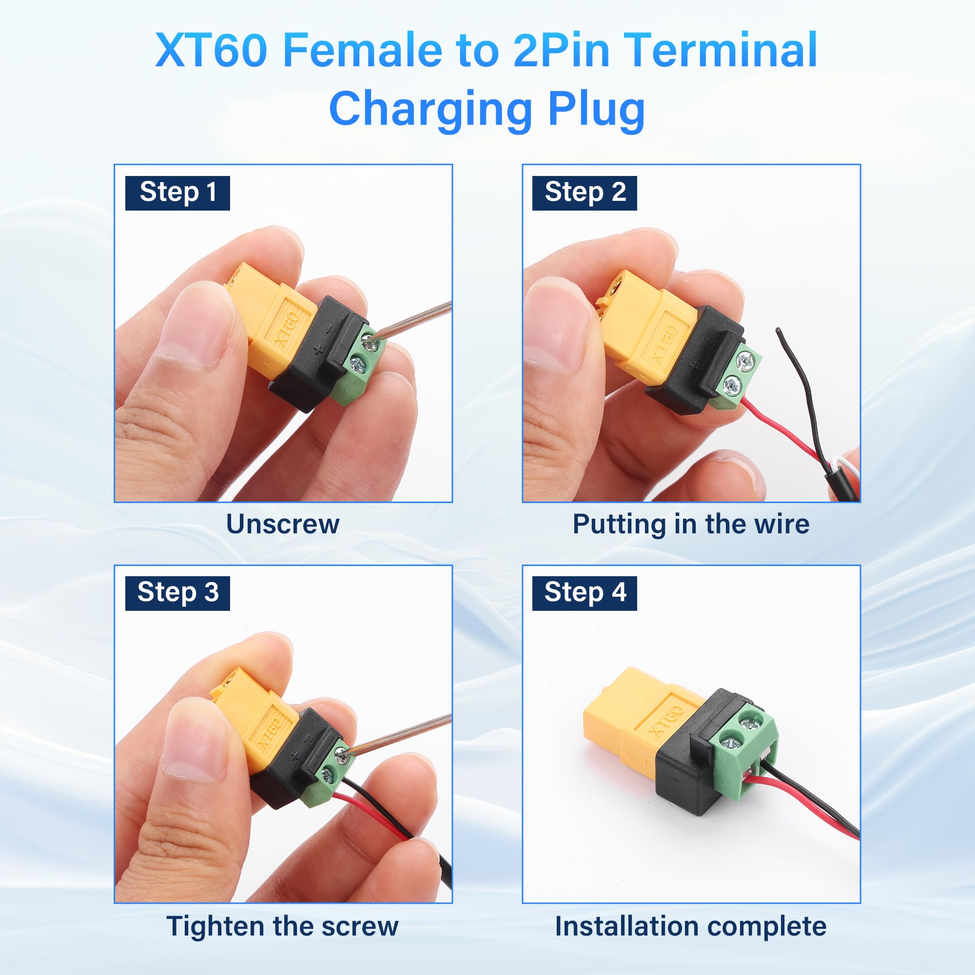 XT60 Naar Schroefterminal Adapter – Mannelijk Naar 2-pins Soldeerloos – Voor RC Batterijen, Drones En Zonnepanelen – 2 Stuks + Schroevendraaier