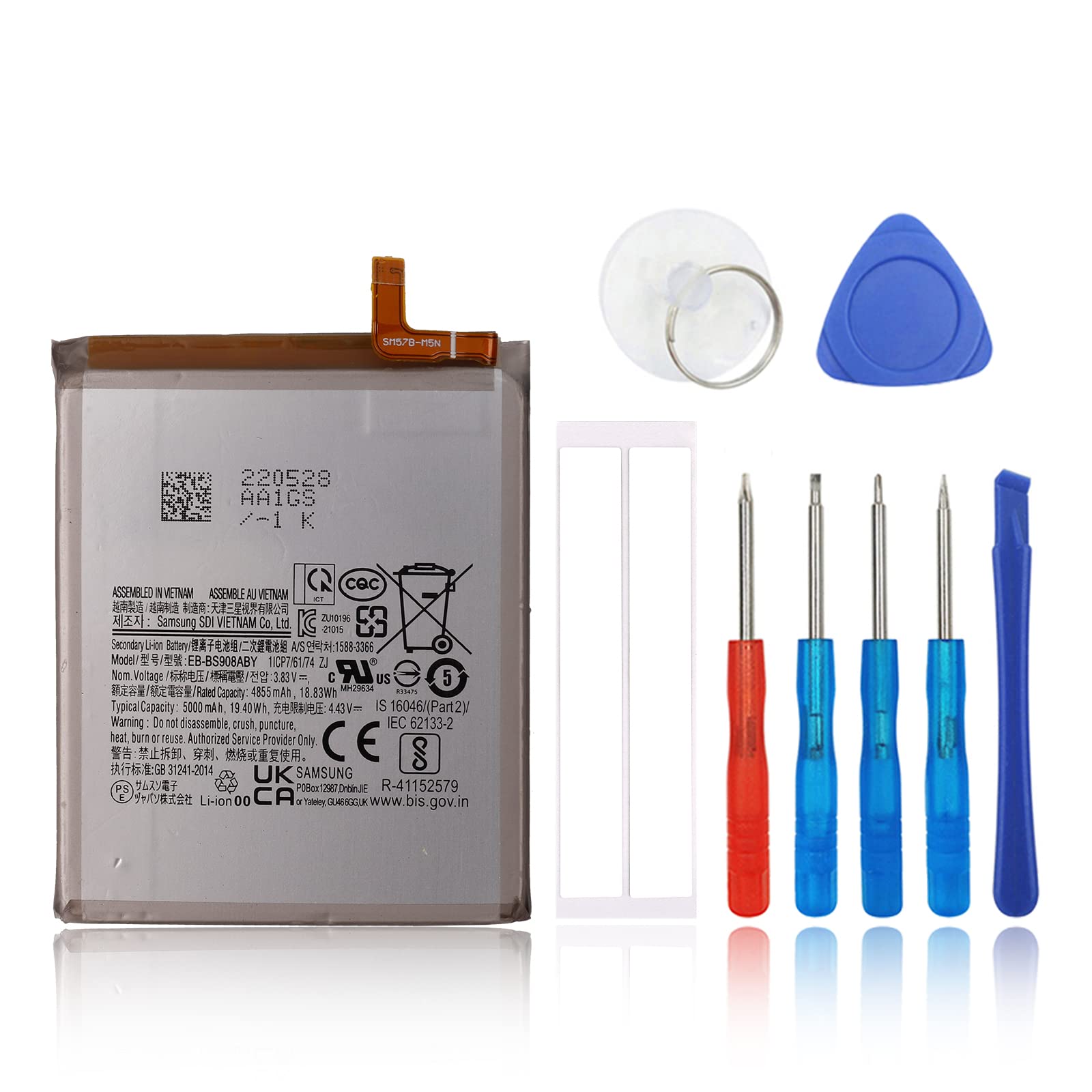Replacement Battery Compatible with Samsung Galaxy S22 Ultra 5G SM-S908 EB-BS908ABY with Toolkit