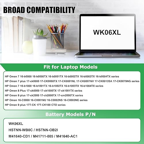 Miniatura 3 de WK06XL - Batería de repuesto para laptop HP Omen 16-b0xxx 16-b0000TX 16-B0047TX 16-C0xxx 16-C0167AX Omen 7 Plus 17-ck0xxx 17-CK0007NV 17T-CK100