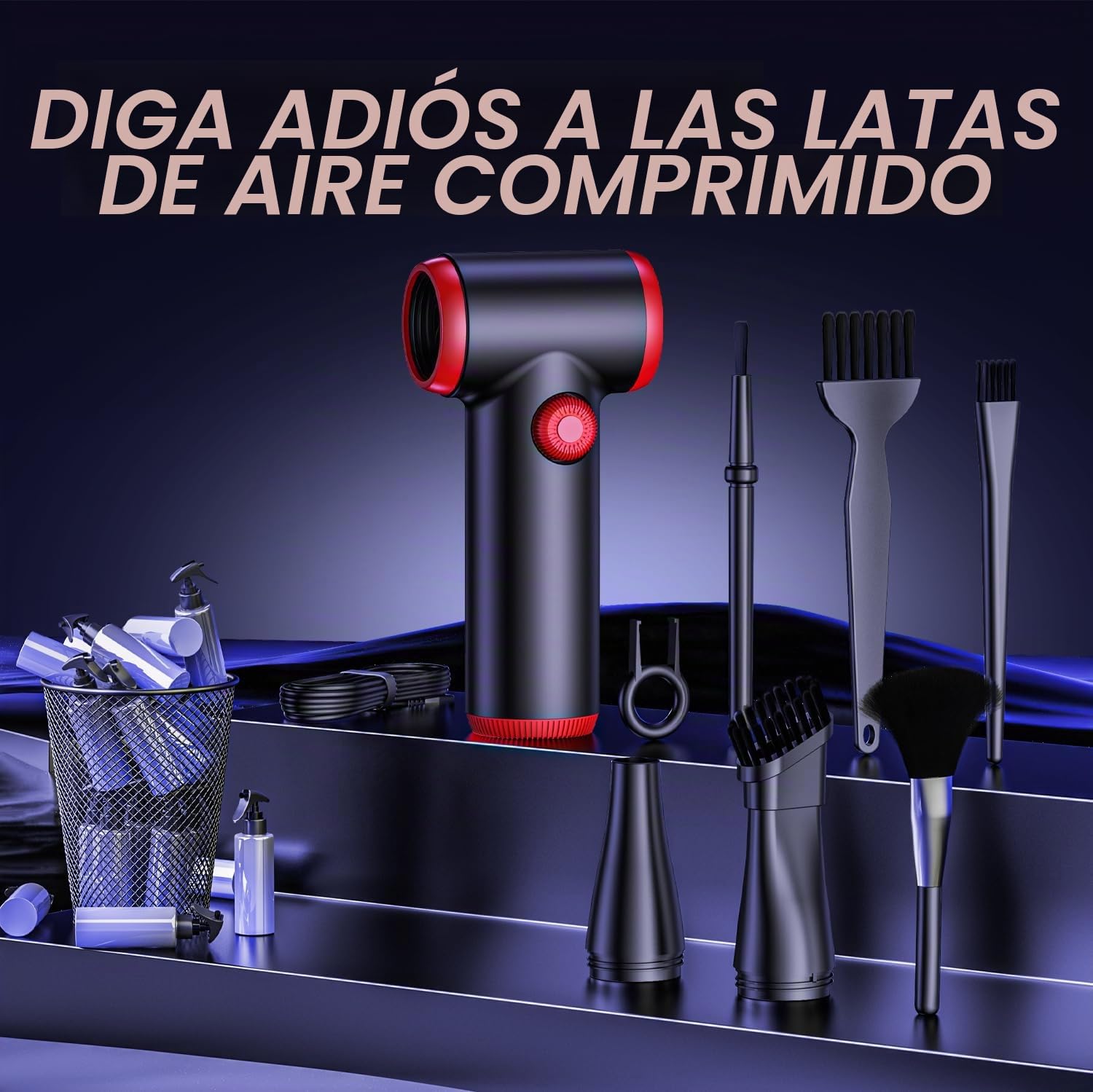 ATEngeus Soplador de Polvo Eléctrico, Eléctrico Aire Comprimido de velocidad continua, 100500 RPM Aire Comprimido Limpieza con luz LED, Plumero de aire para Laptop, Coche, Sofá, PC