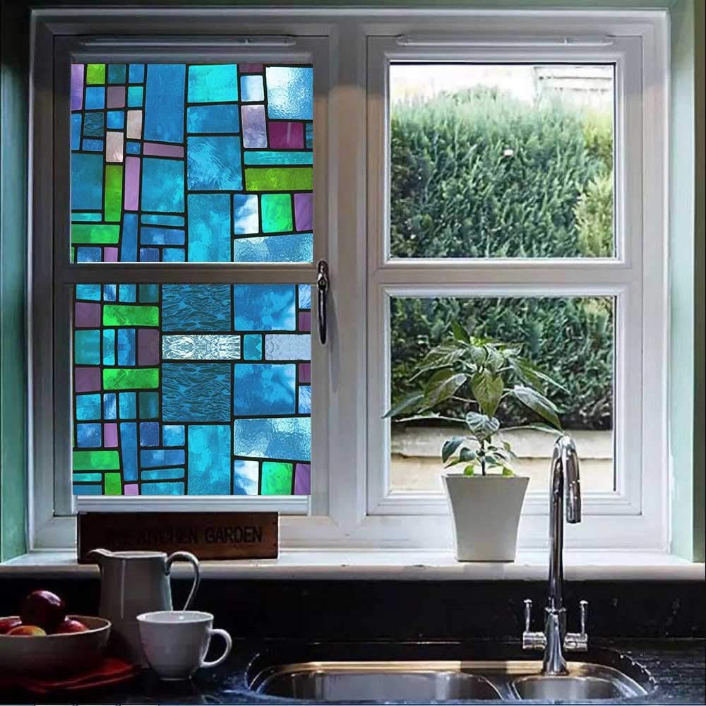 Pellicola Per Finestre Decorativa Con Motivo Mattoni Blu – Adesiva Statico, Blocco UV, 88 X 200 Cm, Antisfondamento