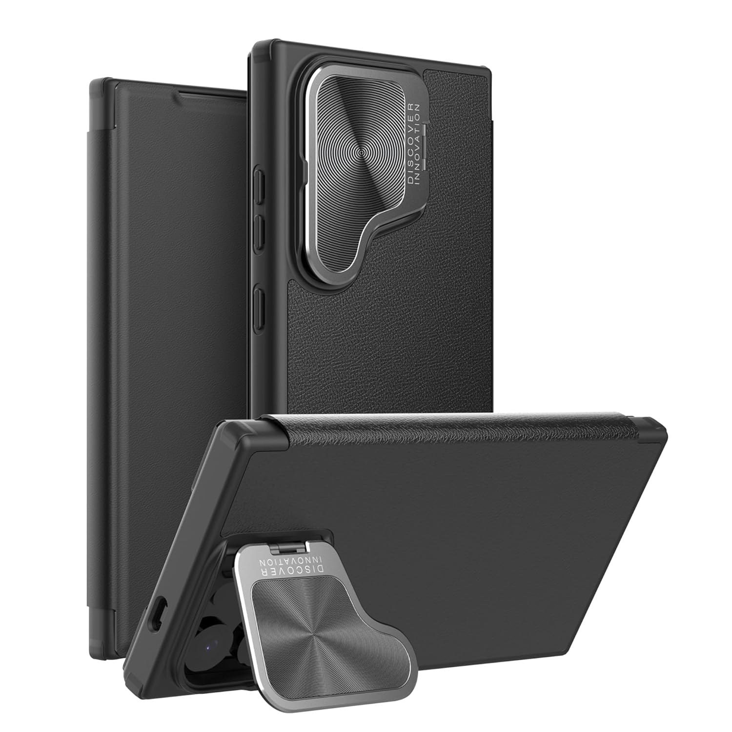 Samsung Galaxy S24 Ultra Leather Wallet Case, Premium PU Leather Case with [Card Holder][Lens Cover Stand][Privacy Protection] Slim Fit Flip Cover for Samsung S24 Ultra (Black)