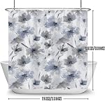 Blue Gray Floral Shower Curtain,Blue Grey Flower Shower Curtain Set for Bathroom,Natural Watercolor Flower Fabric Bath Curtain with Hooks, 72x72in