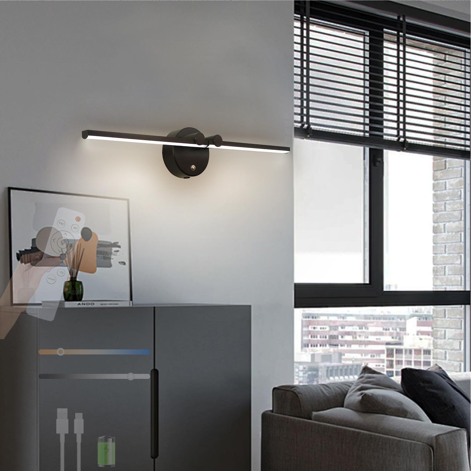Lámpara de pared moderna con regulador táctil y mando remoto para decorar tu salón