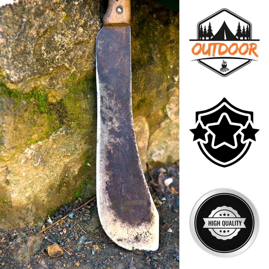 Machete Professionale con Fodero - Lama in Acciaio e Manico in Legno - Strumento da Taglio Outdoor Resistente per Campeggio