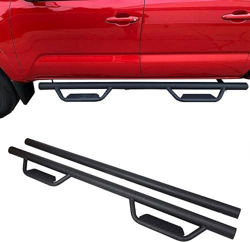 Miniatura 7 de KUAFU Estribos compatibles con Toyota Tacoma 2005-2023 de doble cabina caída, escalones laterales, barra de aro Nerf para puerta (negro mate)