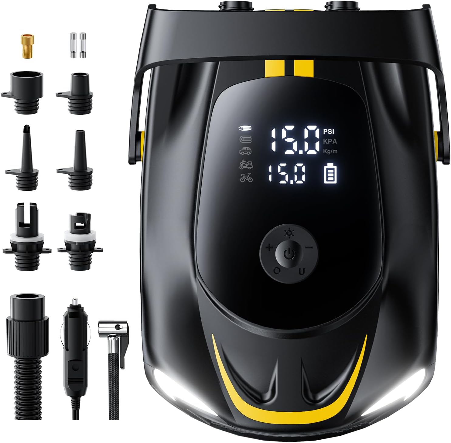 50PSI Paddle Board Pump Electric Portable, SUP Air Pump for Paddleboard with Auto-Off, Deflate Function, and 12V DC Car Connector for Stand Up Paddle Boards, Boats, Tents, Mattresses