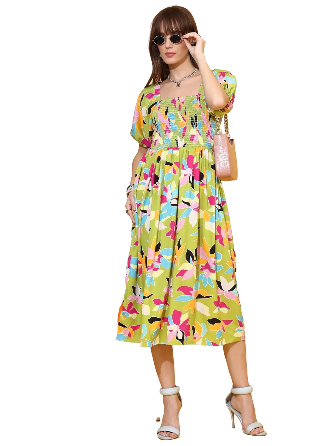 Sheetal Associates Women’s Casual 3/4 Sleeve Crepe Fit & Flare Dress | Comfortable Relaxed Fit Summer Party Dress