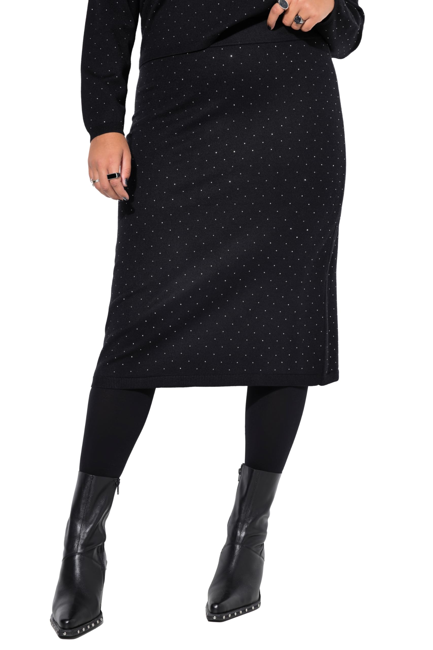 Studio Untold Damen große Größen Übergrößen Plus Size Midirock, Slim Shape, Glitzernieten, Elastikbund 845900