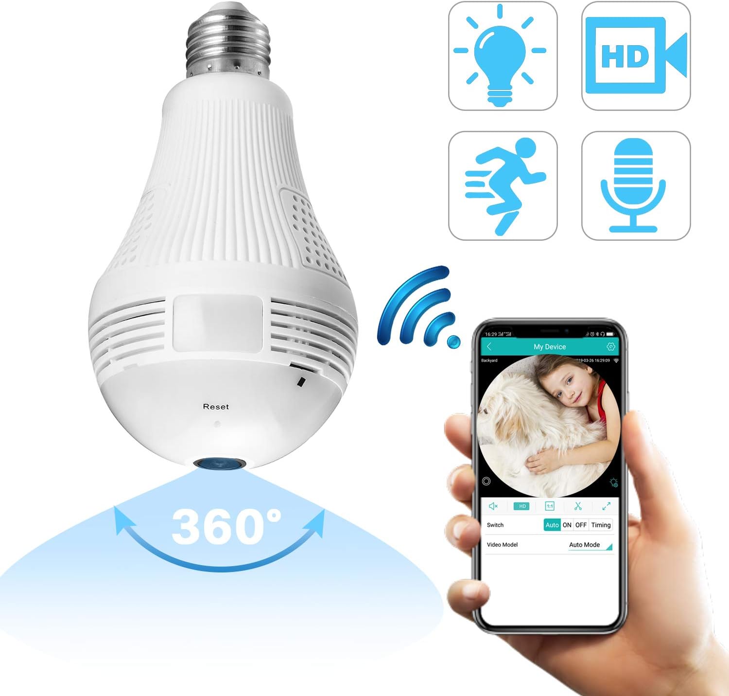 360 Degree WiFi Security IP Camera, Panoramic Light Bulb Camera, HD 960P Wireless Camera for Home Baby Pet Monitor Remote Viewing Cameras Night Vision Motion Alarm Wireless Camera 2.4GHz
