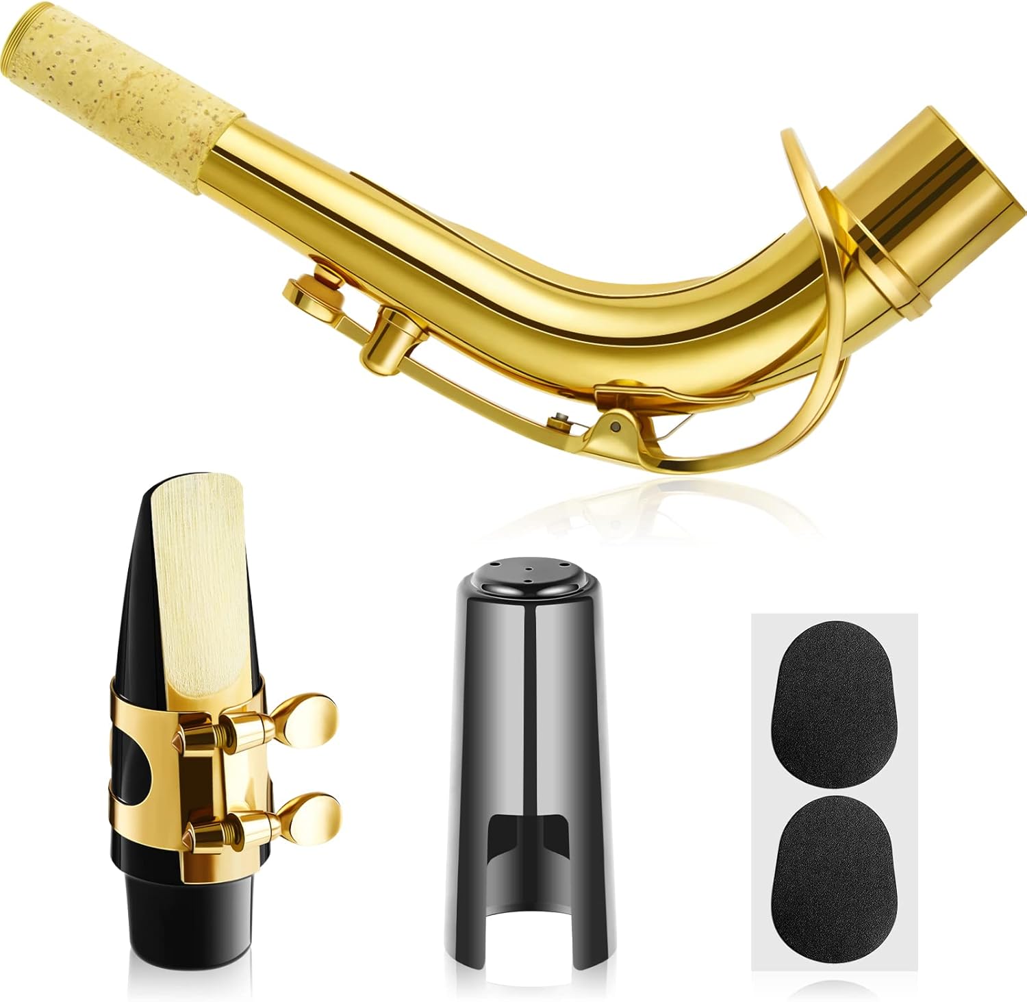 24.5 mm Alto Saxophone Sax Bend Neck Brass Material, 7 Pcs Replacement Part Includes Saxophone Mouthpiece Metal Ligature 2.5 Reeds Cushions Pads Plastic Cap : Musical Instruments