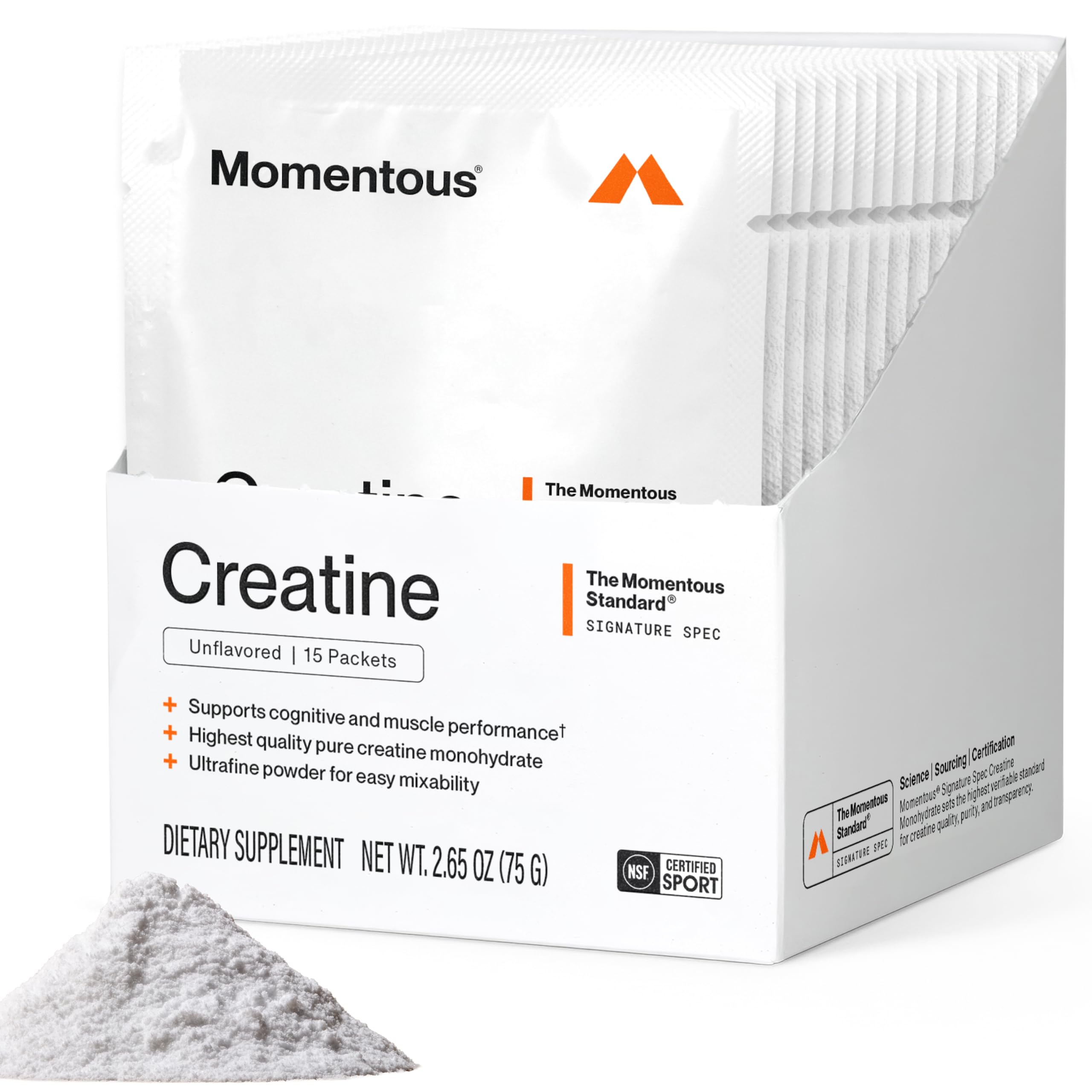 Momentous Creatine Monohydrate Powder, 5g per Serving, Unflavored Unflavored 15 Servings (Pack of 1)