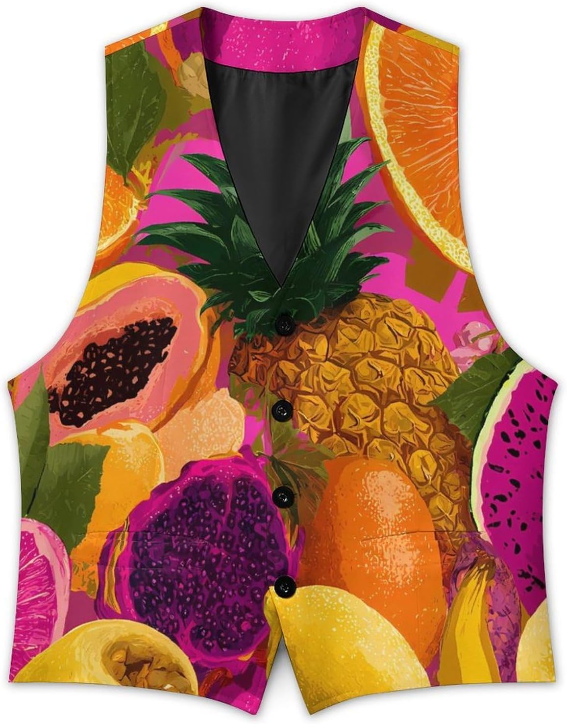 Tropical Fruits Pineapple Banana Men's Formal Suit Vest Slim Waistcoat for Business Tuxedo Dress