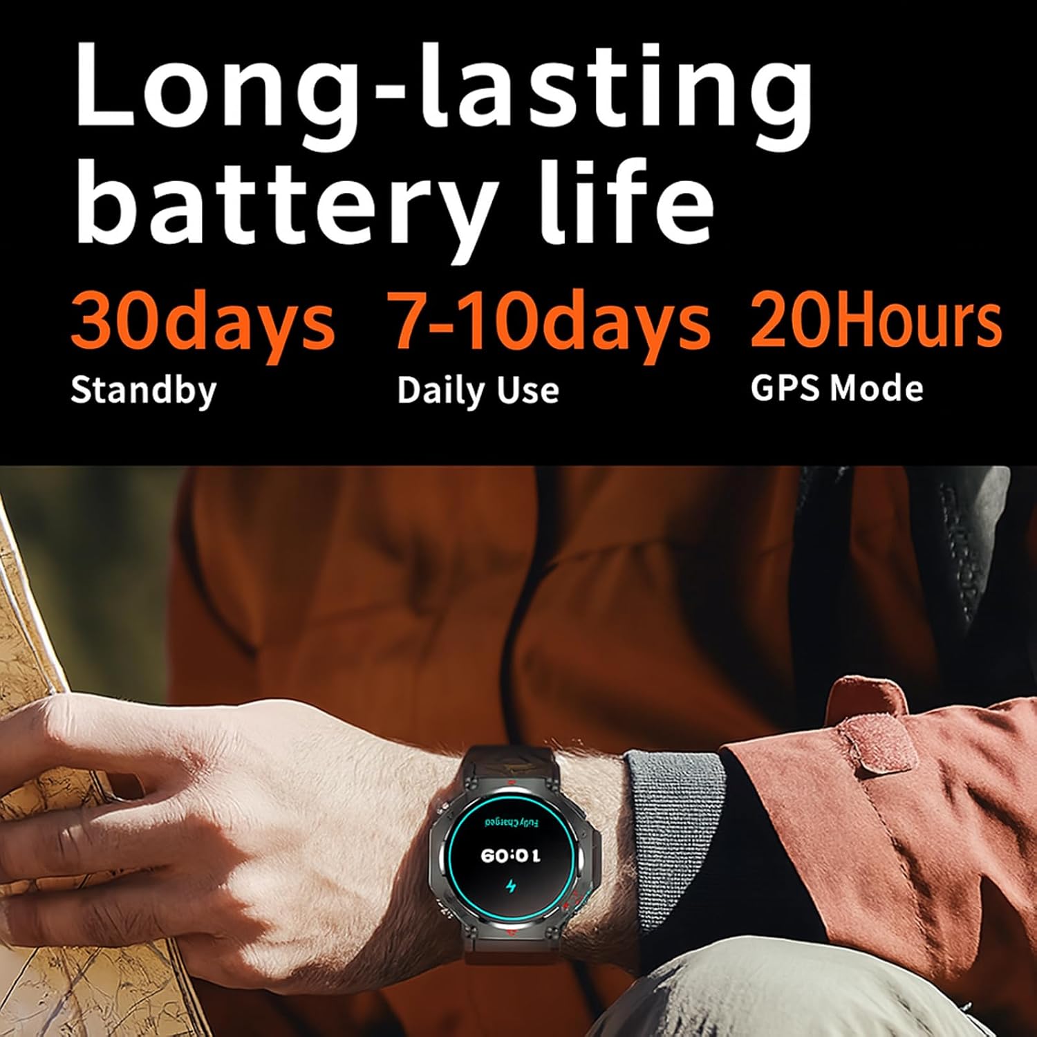 GPS Military Smart Watches for Men Fitness Watch with Multiple Sports Modes Heart Rate Monitor Sleep Monitoring Pedometer Altitude Compass 530mAh Big Battery for Android iOS