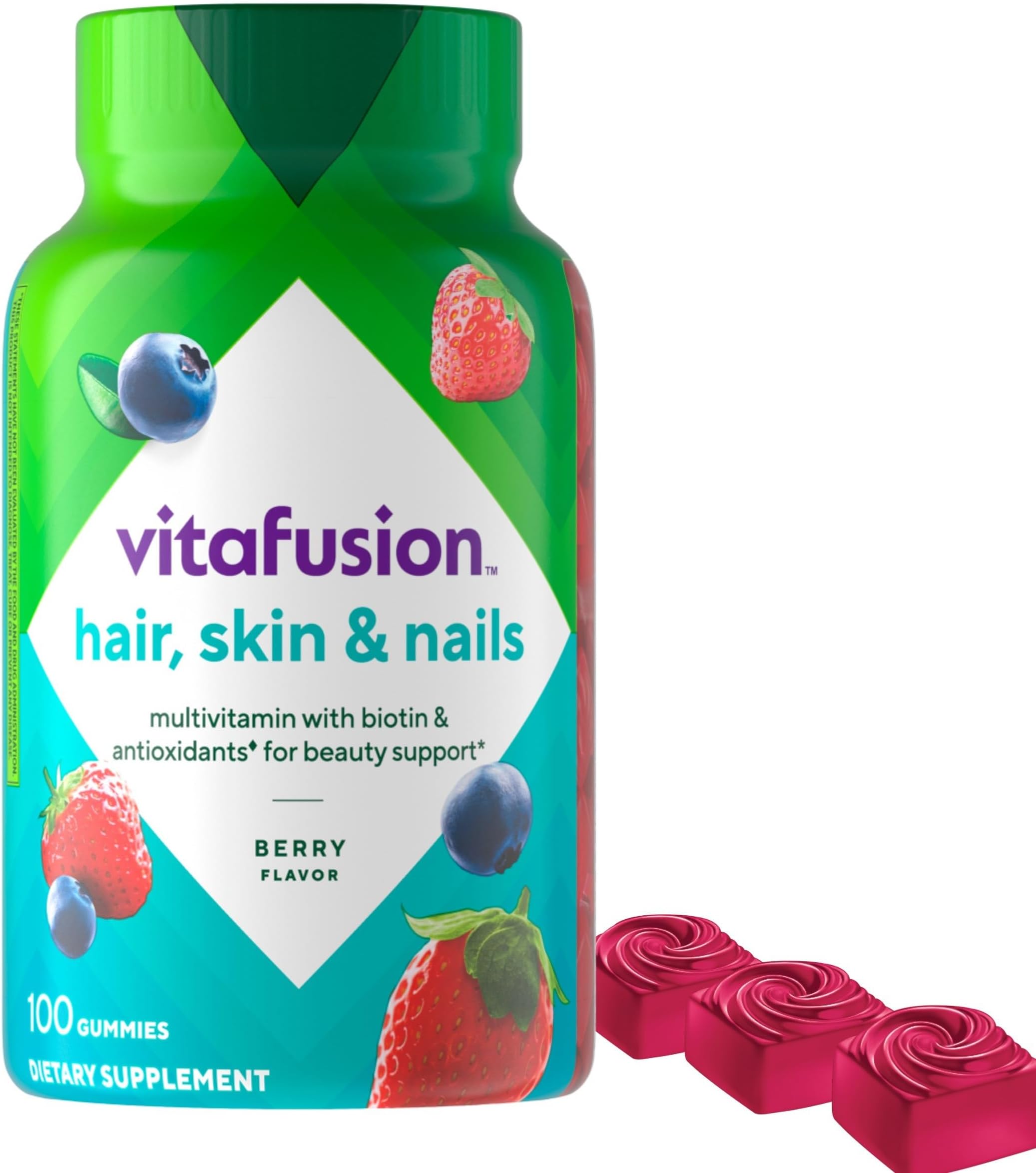 Gorgeous Hair, Skin Nails Multivitamin Gummy Vitamins, plus Biotin and Antioxidant vitamins CE, Raspberry Flavor, 100ct (33 day supply), from America’s Number One Gummy Vitamin Brand