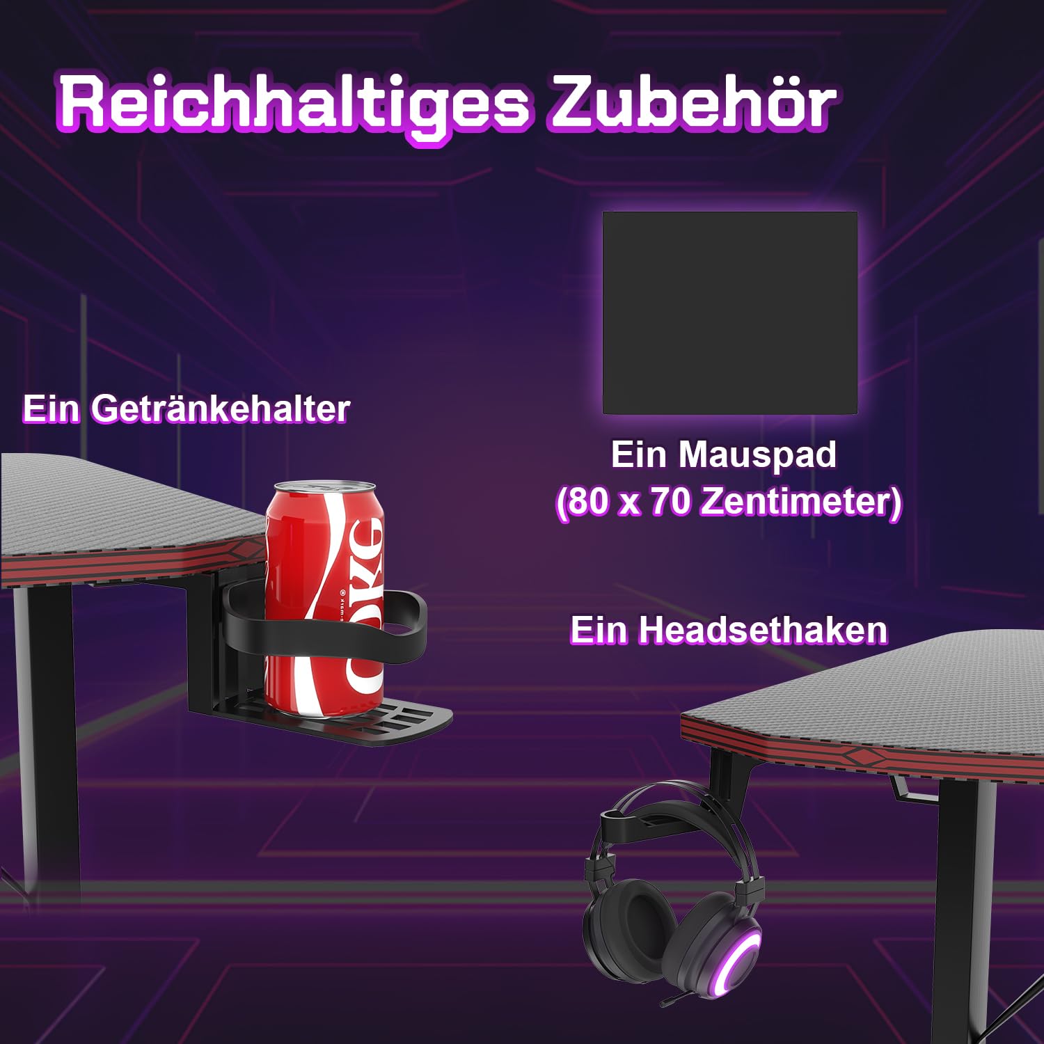 JUMMICO Mesa Gaming 180 × 60 cm, Escritorio Gaming de Fibra de Carbono Ergonómicas
