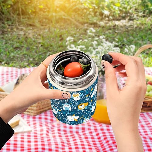Miniatura 5 de MCHIVER Owls Food Jar with Spoon Stainless Steel Vacuum Insulated Food Container 17 oz Food Thermos for Adults