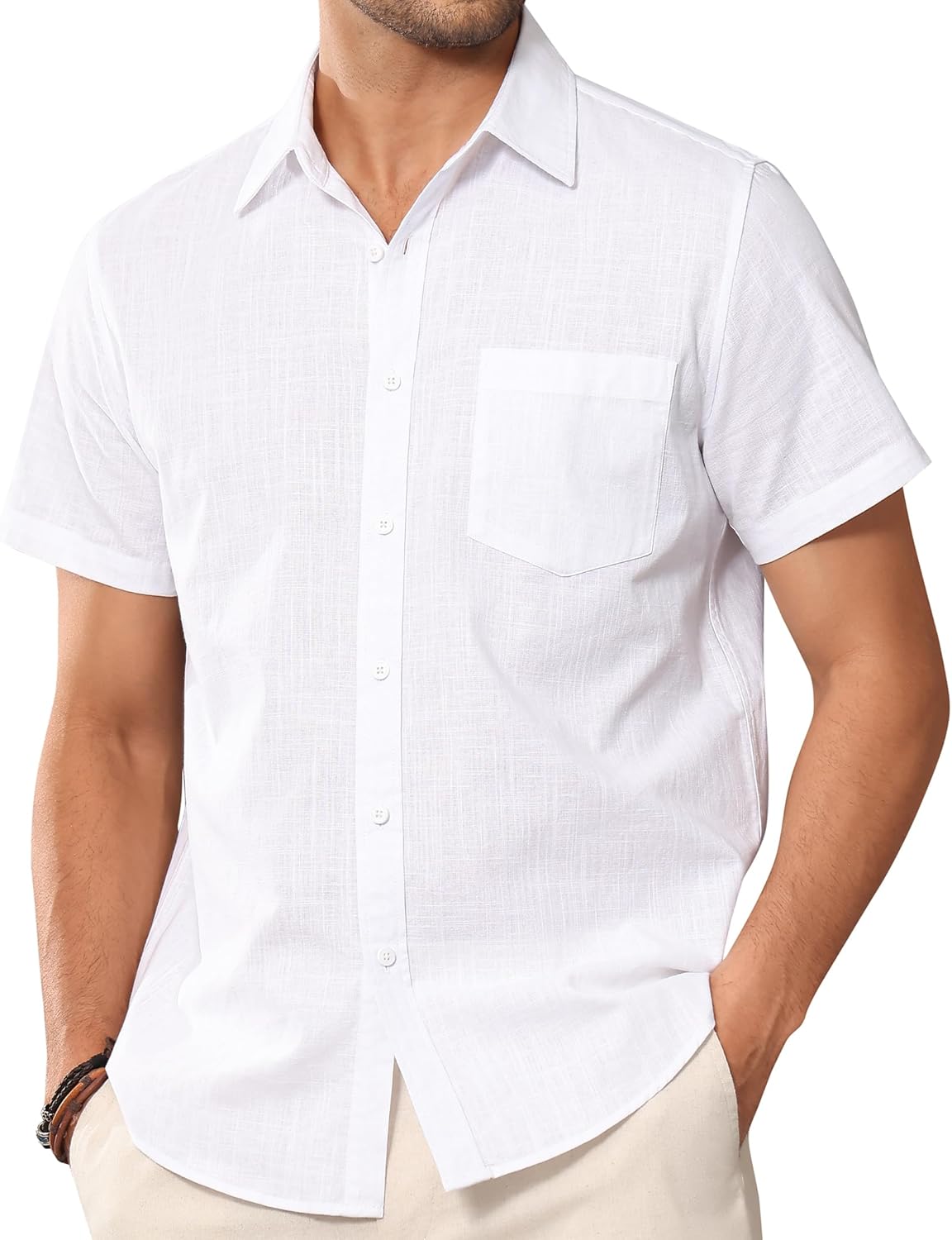 Mens Linen Shirts Short Sleeve Cotton Casual Button Down Shirts Summer Beach Vacation Shirts