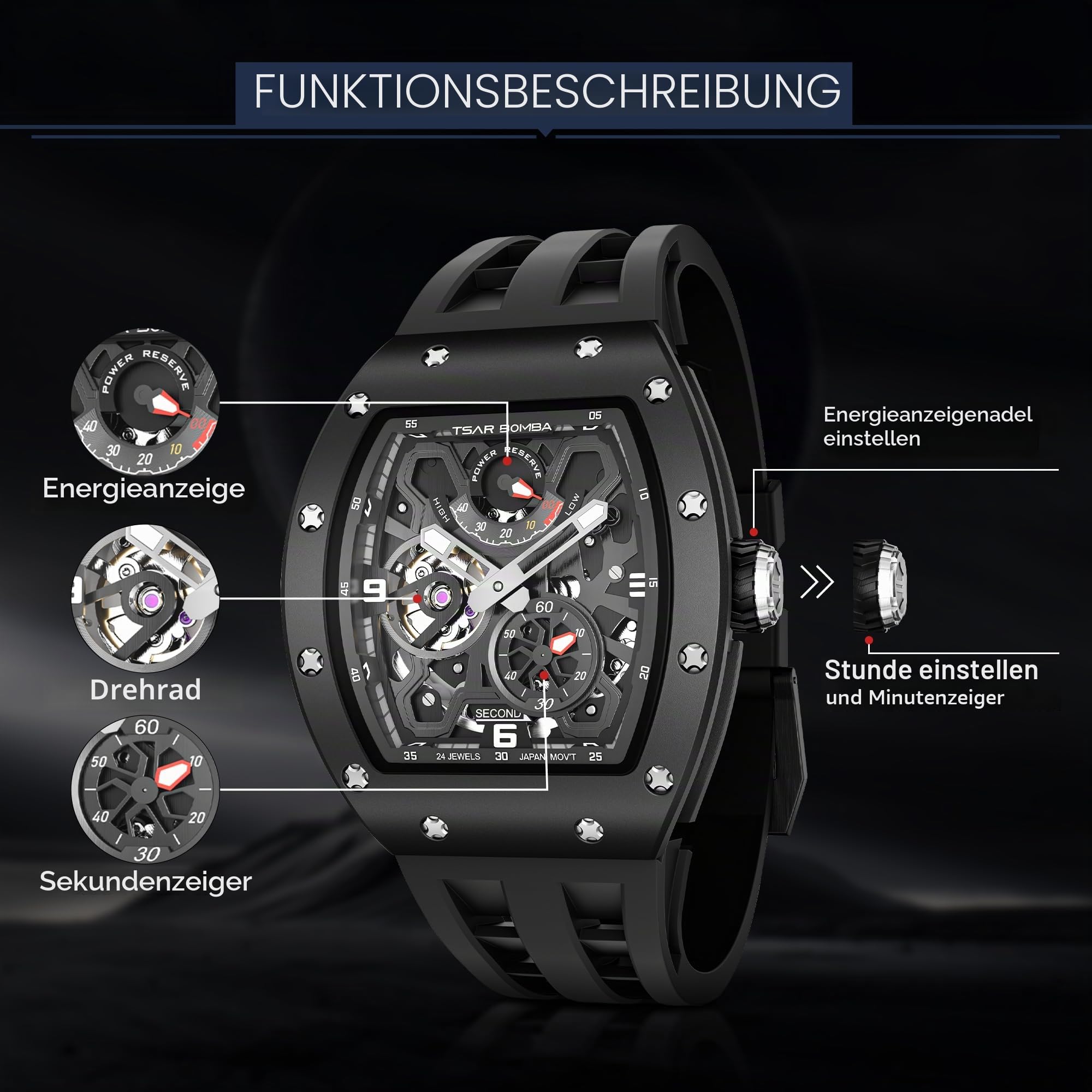 TSAR BOMBA Montre de Luxe Pour Homme Mouvement mécanique Automatique Japonais Cristal Saphir Etanche à 50M Ultra léger Fibre de Carbone Cadeau d'affaires Unique Montre analogique Lumineuse Mode