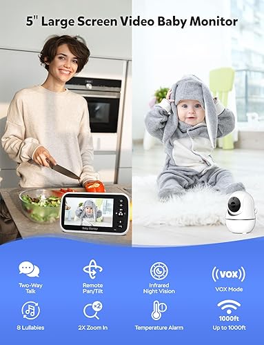 Miniatura 8 de GoodBaby Baby Monitor with Remote Pan-Tilt-Zoom CameraKeep Babies Safe with 35 Large Screen Night Vision Talk Back Room Temperature Lullabies 960ft