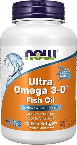 Miniatura 1 de NOW Suplementos Ultra Omega 3-D aceite de pescado omega-3  vitamina D-3 soporte cardiovascular 90 cápsulas blandas