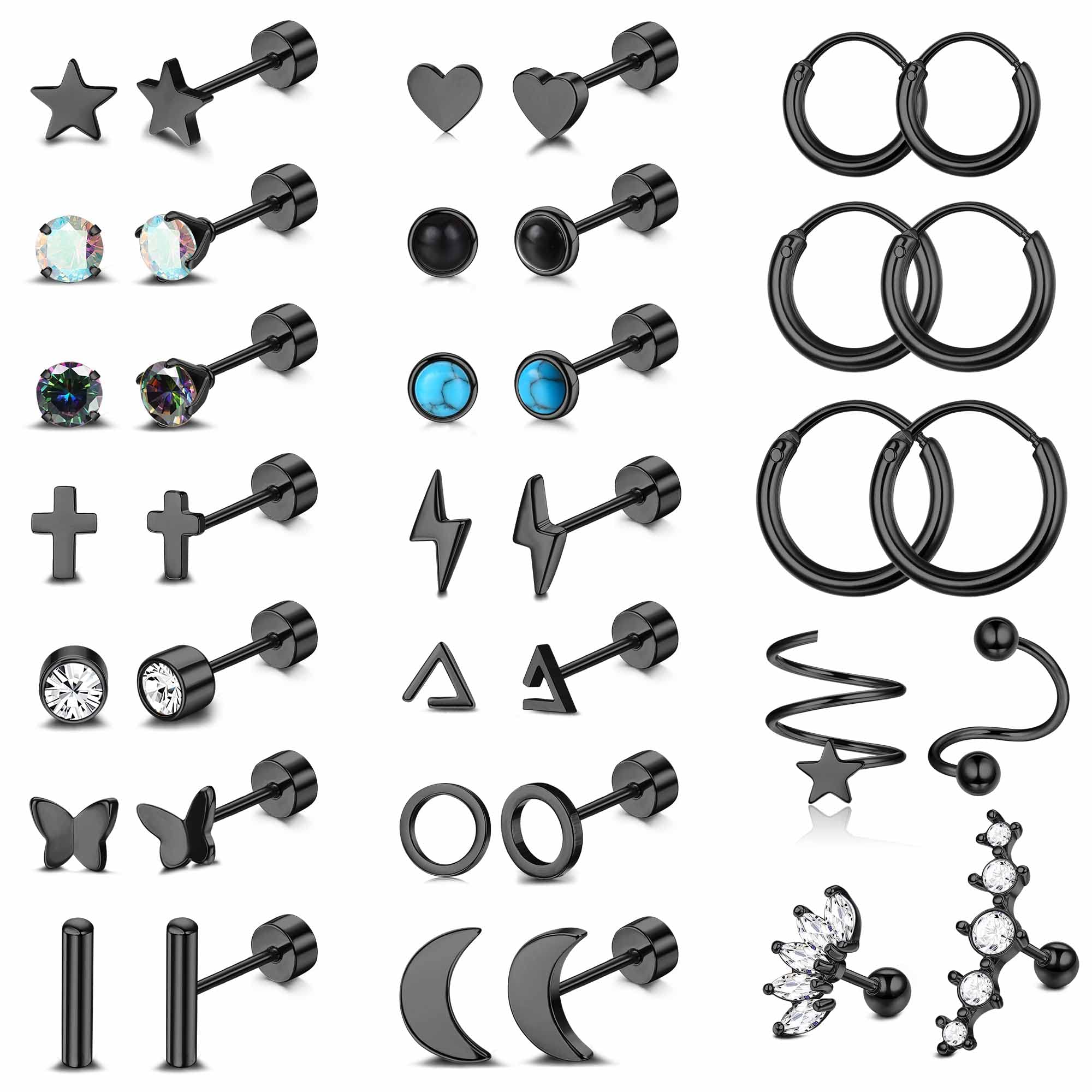 Morfetto Moretto 20G Pendientes de Botón de Acero Inoxidable para Mujeres y Hombres Pendientes de Espalda Plana Pendientes de Cartílago Aros de Perno Pendientes de Hélice Tragus Piercing