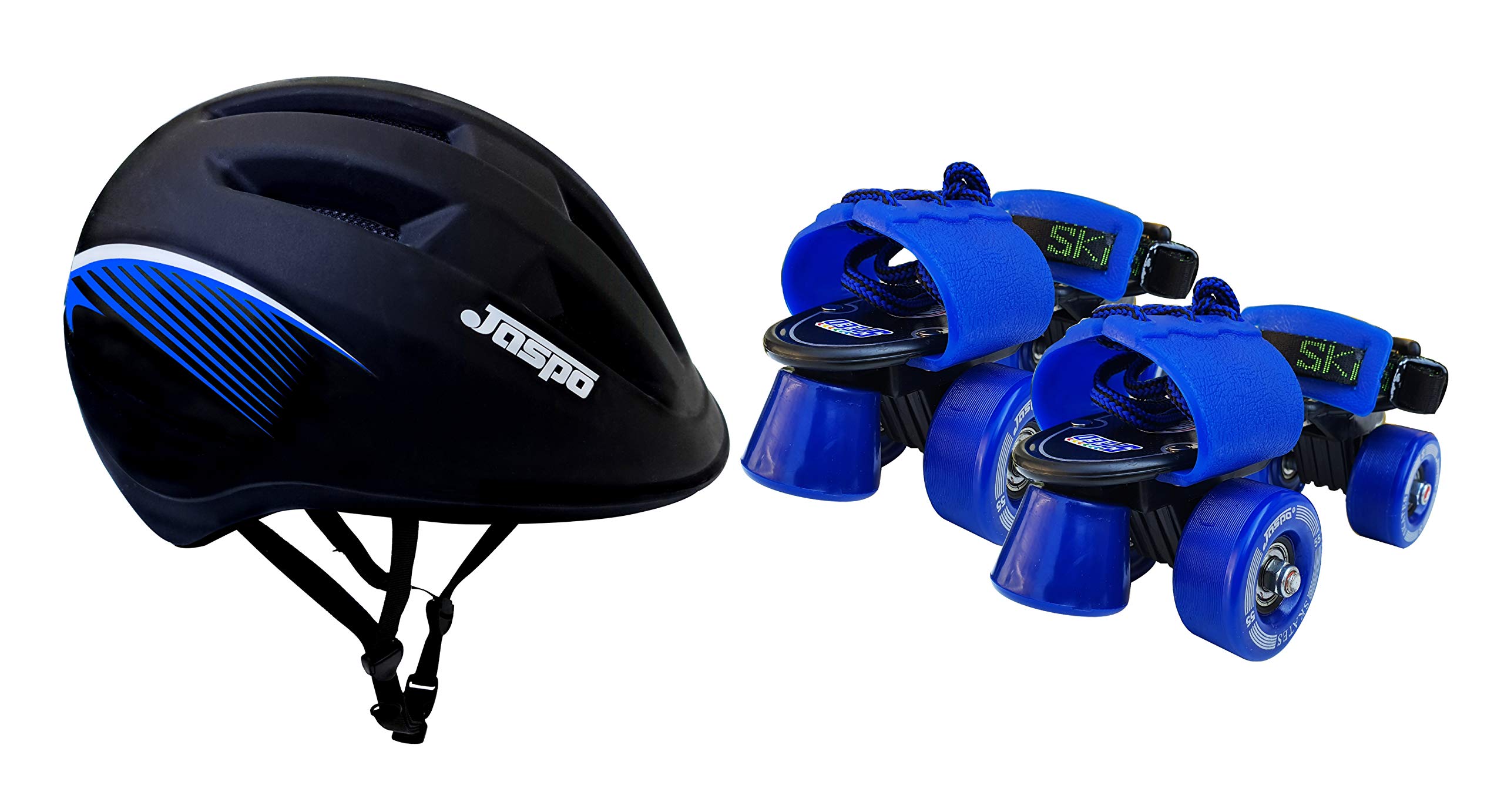 Jaspo Tenacity Blue Dual Adjustable Senior Roller Skates Combo Suitable for Age Group 6 to 14 Years (Skates+ Helmet+Key)