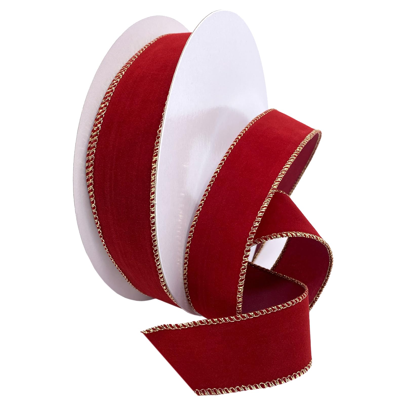 Ruban de velours large rouge baie avec fil de fer pour loisirs créatifs 22m