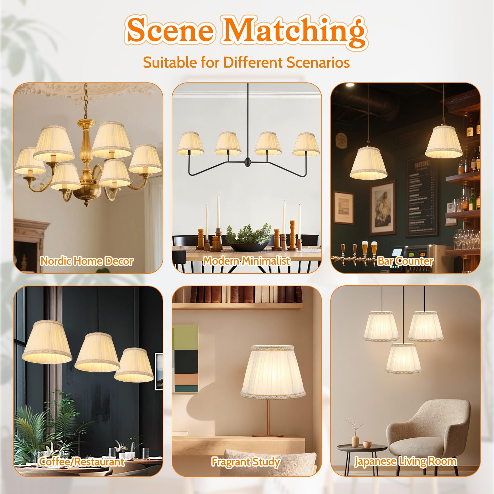 6 Pcs Abat-jour en Tissu, 9 x 13 x 14 cm Adapté aux Ampoules E14, Accessoires D'éclairage de Lustre de Chevet, D'abat-Jour Mural de Style Nordiques pour Lampes de Table, Lustres, Appliques Murales