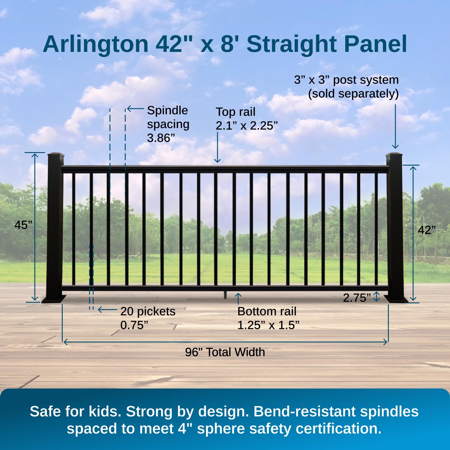 Weatherables Arlington Railing Kit – Aluminum Indoor & Outdoor Railing Kit for Decks, Porches & Balconies, Made with Durable & Low-Maintenance Black Textured Powder-Coat Finish (42 in. H x 8 ft. W)