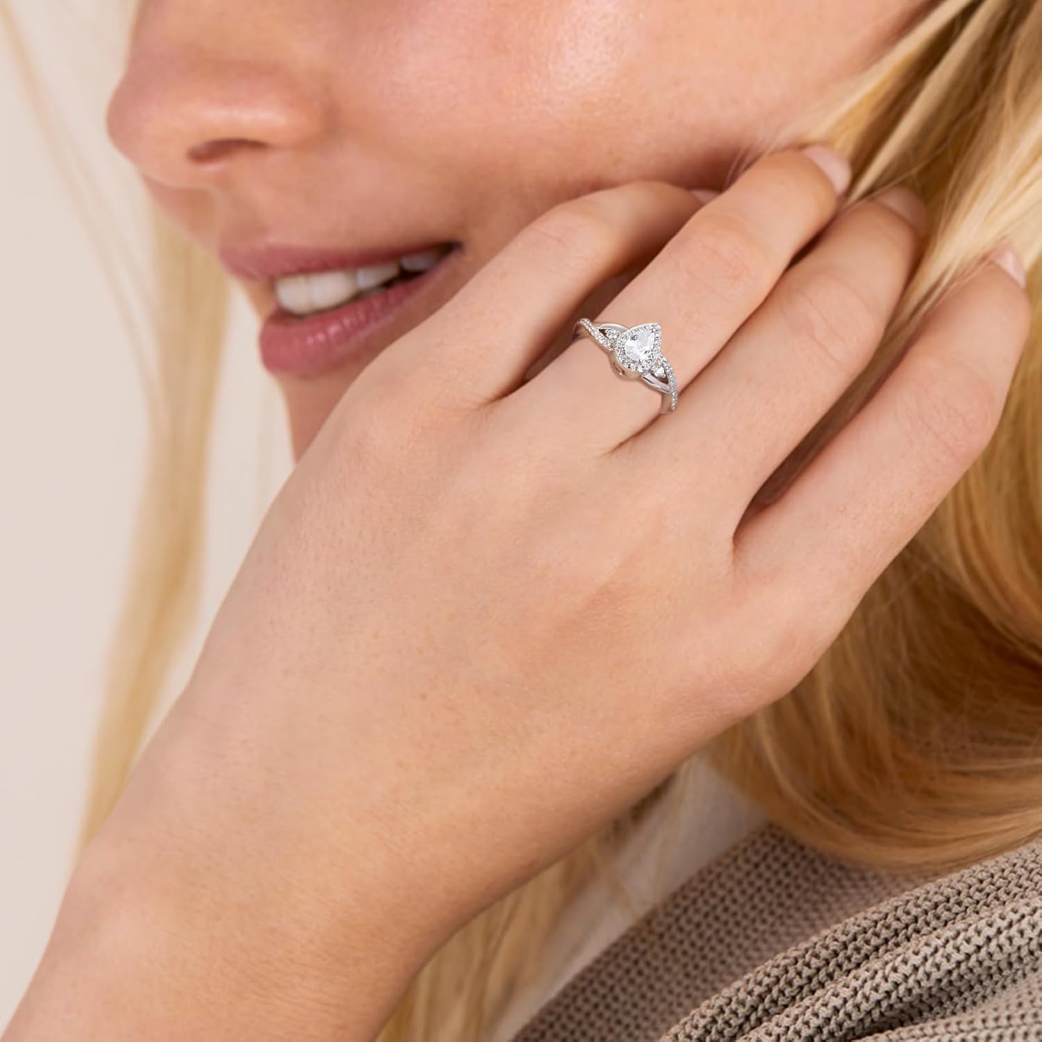 Sterling Silver Urn Ring for Ashes: Women Teardrop Cubic Zirconia Ash Infinity Ring Memorial Cremation Jewelry Bereavement Keepsakes Gift for Loss of a Loved One - Image 2