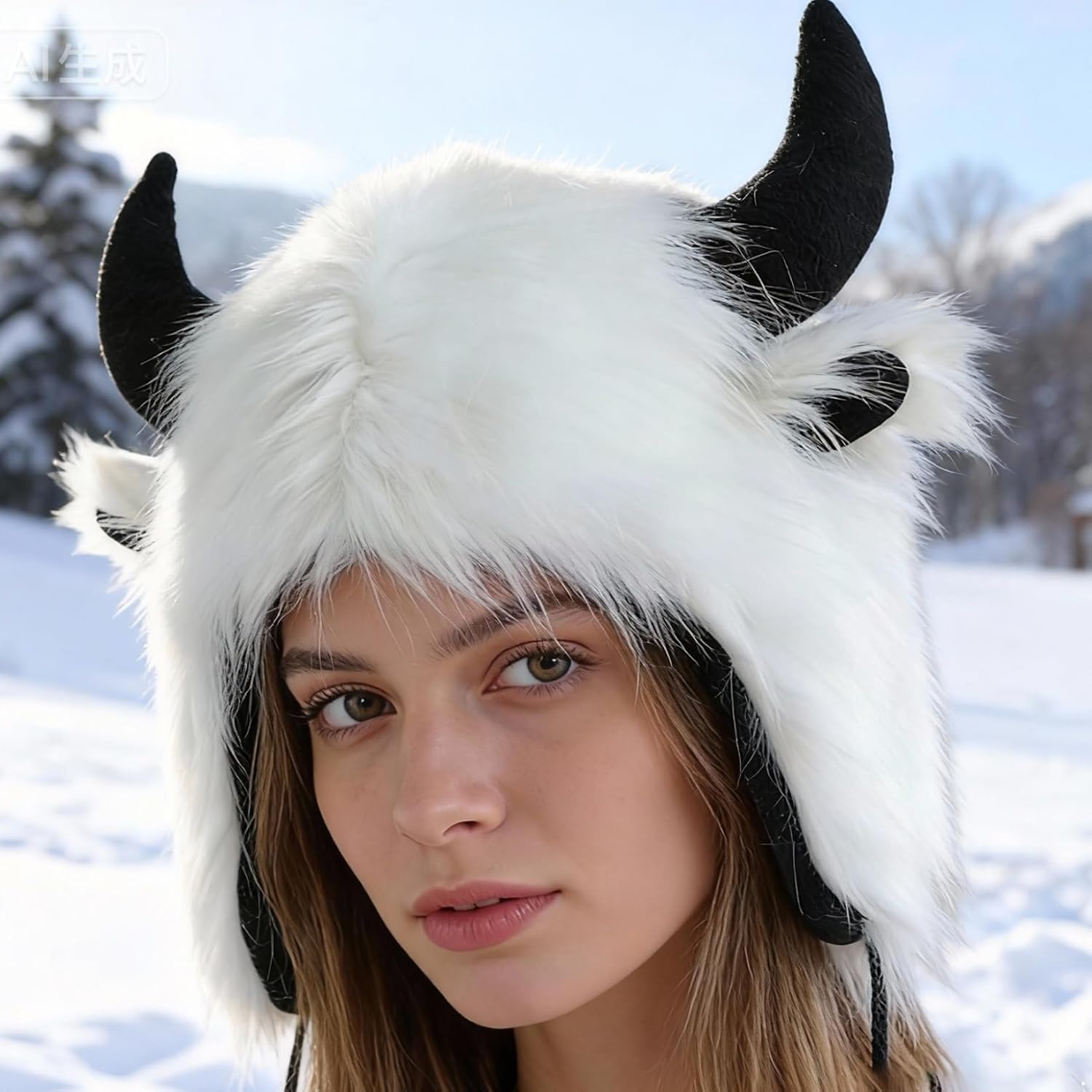 Plush Faux Fur Animal Hat Winter Warm Hats with Earflaps Viking Outdoor Hat