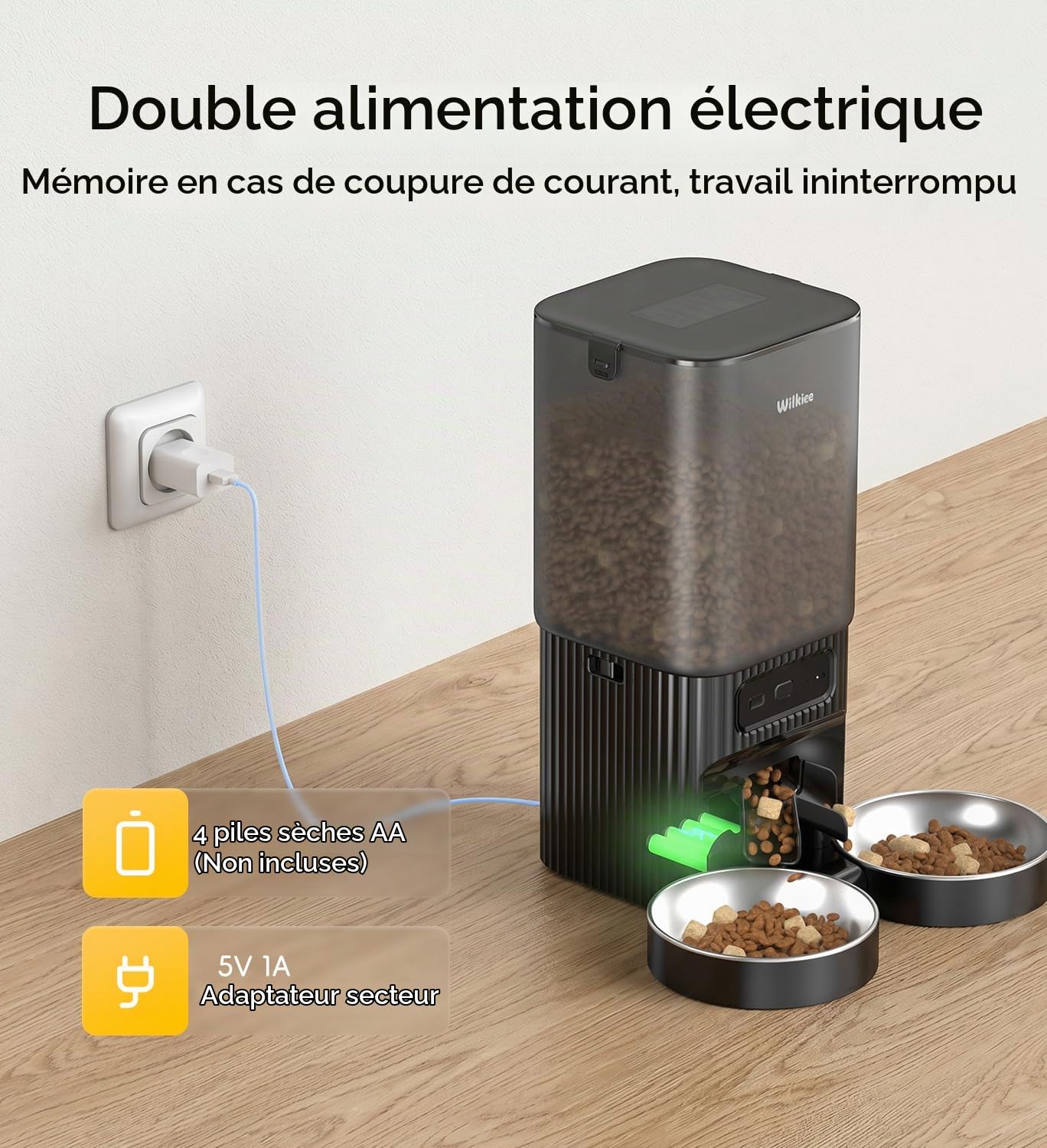 Distributeur Automatique 7L avec APP & WiFi Double-Bande pour Chats/Chiens | 2 bols, 7L, APP, WiFi 2,4G/5G, minuterie programmable, pour plusieurs chats et chiens, noir élégant