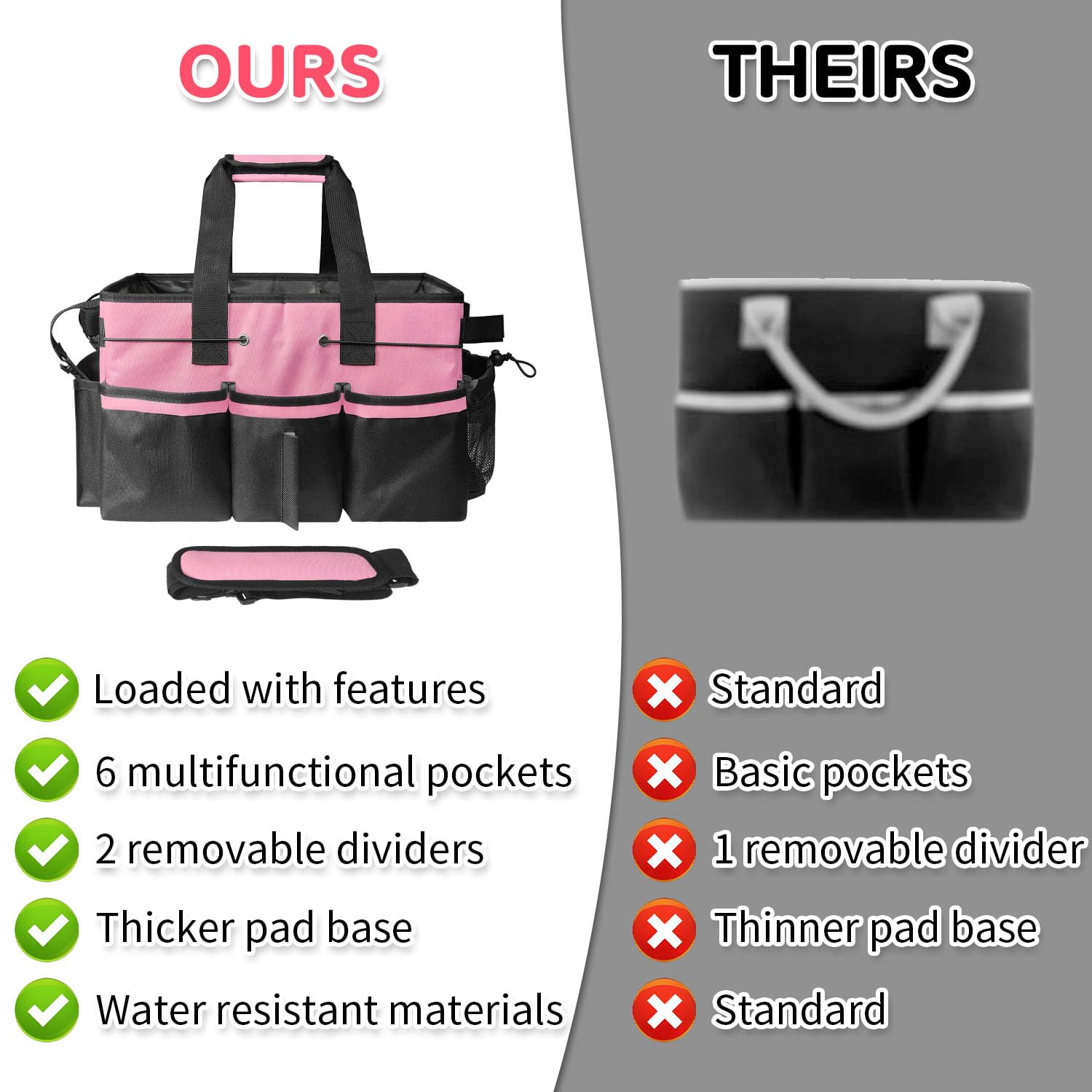 Boczif Borsa portaoggetti indossabile per la pulizia, organizer con manico, spallacci e divisorio staccabile, organizer per strumenti di pulizia, borsa tote per pulizie e governanti (rosa)