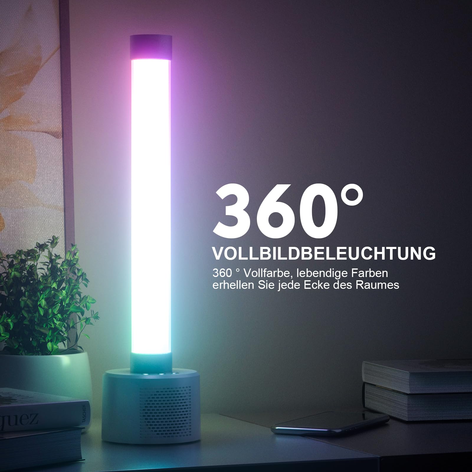 ZonQoonz 360° RGBW LED Light Bar con Altoparlanti, 34 cm Gaming Barra Luminosa con Bluetooth e Sincronizzazione Musica, Barra Luminosa Ritmica per Film PC TV Juego Decorazione