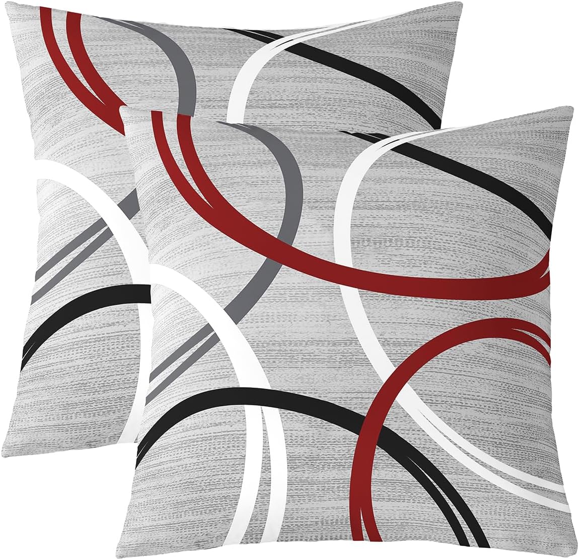 Abstract Circles Pillow Covers Red Black White Geometric Modern Pattern Pillow Cases for Kids Teens Adults Simple Cool Style Soft Cushion Covers for Office Couch Chairs 22x22 Inch Set of 2 Gray