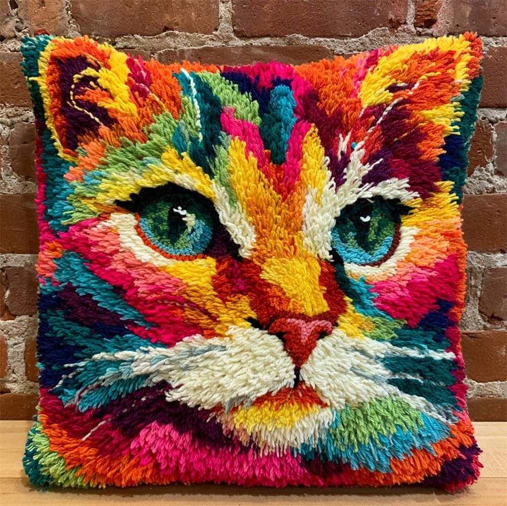 kitphoenix Latch Hook Cushion Kits Colorful Cat