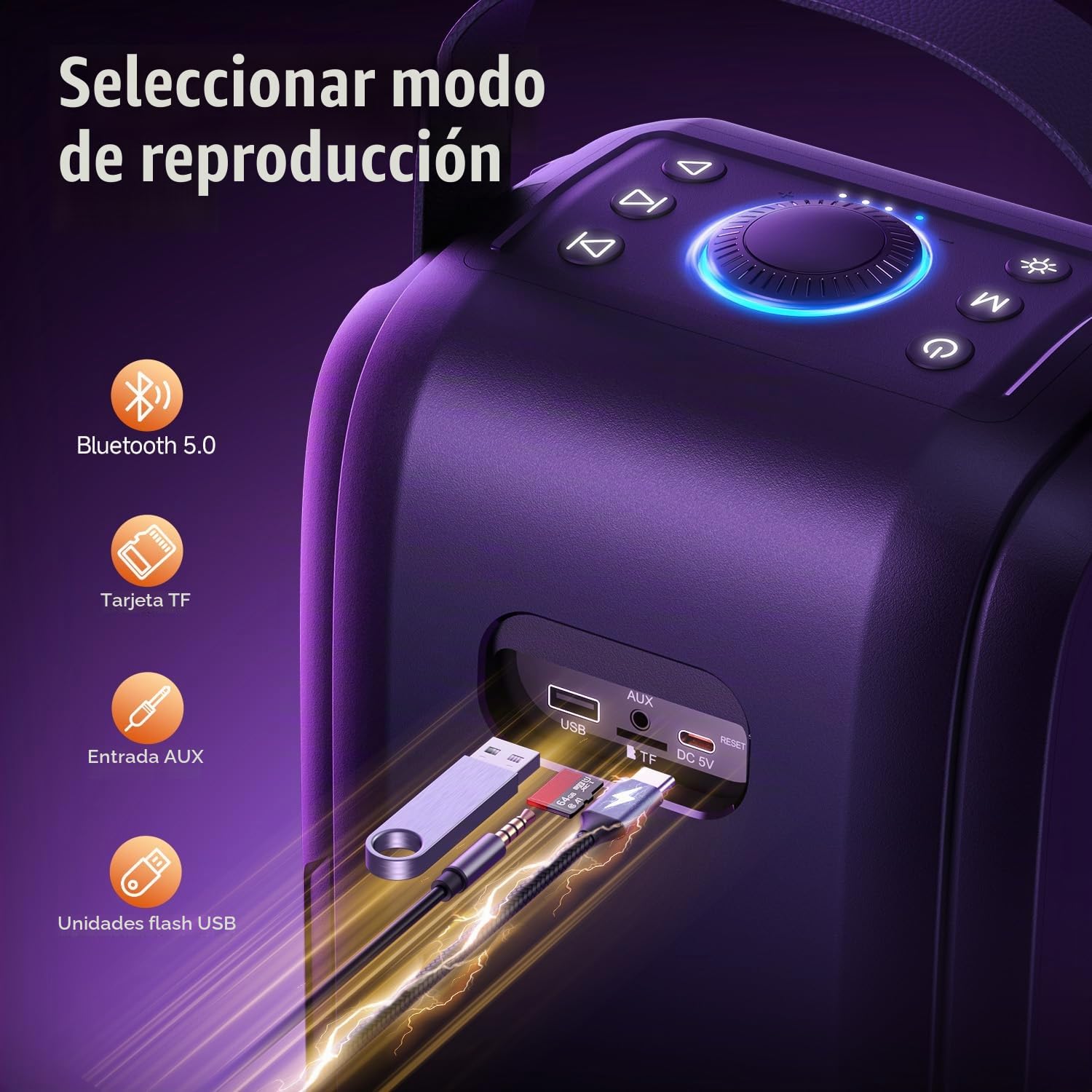 W-KING Altavoz Bluetooth Portatil Potente, 180W Pico Punchy Bass | 105dB Portátiles con Sonido, 80W Enormes Altavoces Inalámbricos,LED,24h de Juego,Memoria USB para Fiestas,AUX,EQ