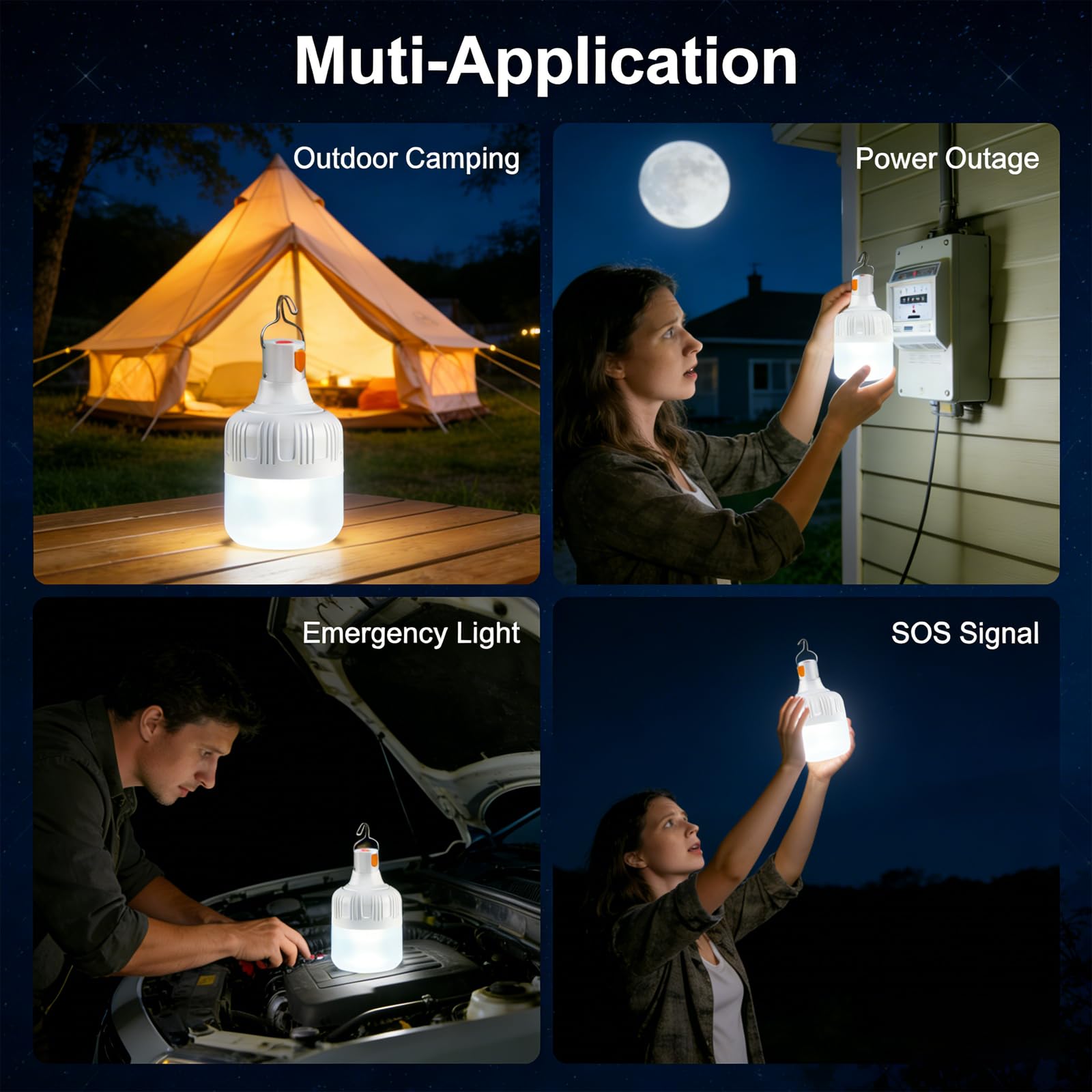 Lámpara Camping Recargable LED 500LM 3 Modos Impermeable Portátil con Gancho
