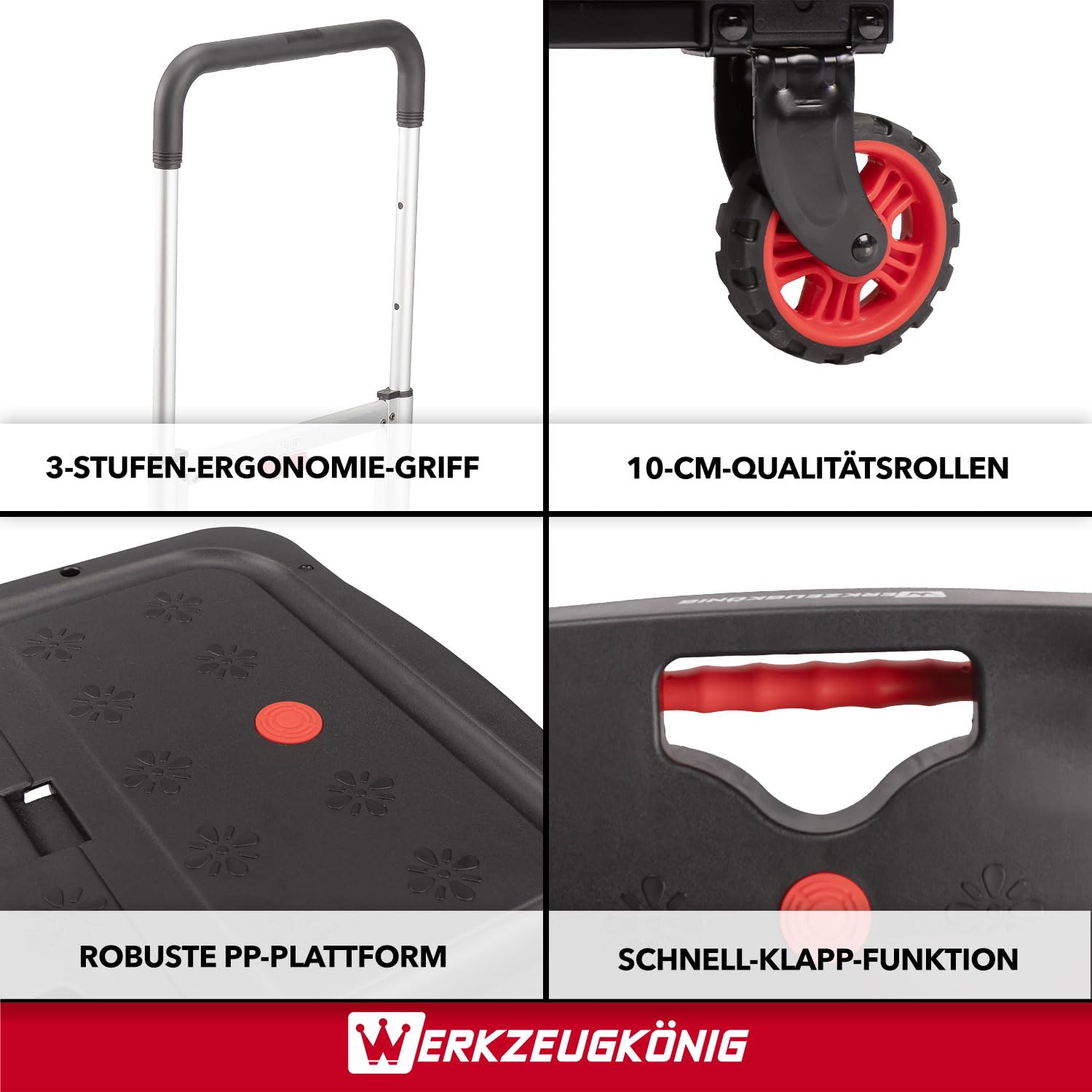 Premium Plattformwagen flach klappbar bis 150kg Tragkraft | Extra Robuste Transporthilfe mit schnellem Sekunden-Aufbau: Extrem kompakt & ultraflach zusammenklappbar für jeden Kofferraum