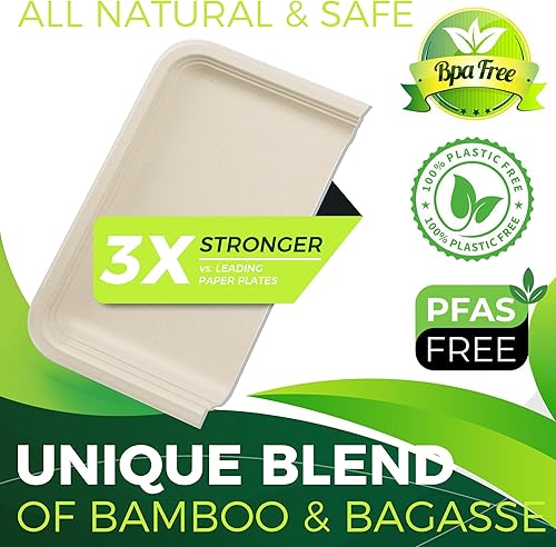 Miniatura 3 de Paquete de 50 bandejas rectangulares desechables de 14 pulgadas, platos de papel compostables extra grandes para servir cangrejos, langostas,