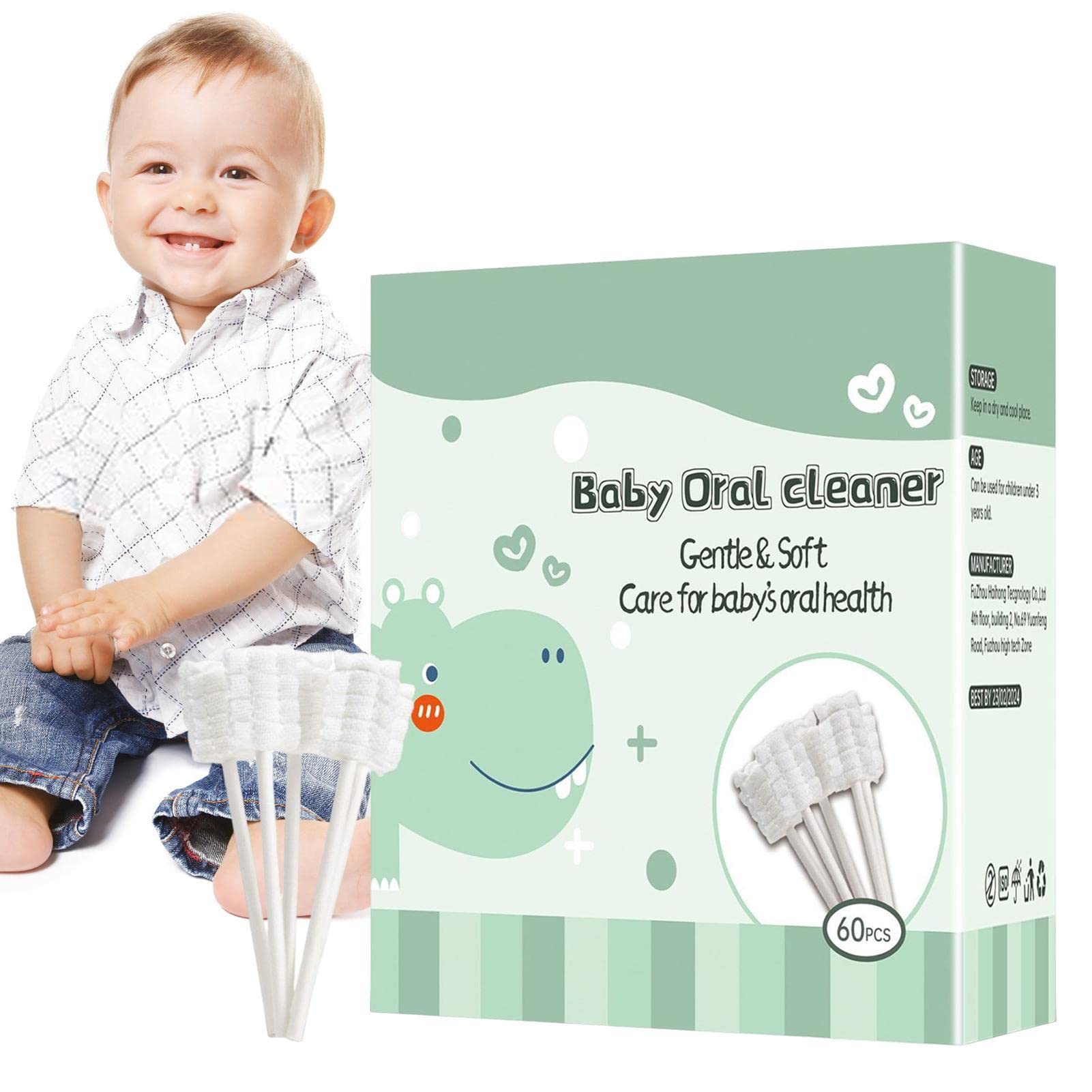 Baby Oral Cleaner - 60/120 Pack Flexible Finger Toothbrush, Tongue and Gum Cleaner for Infant Oral Care and Cleaning