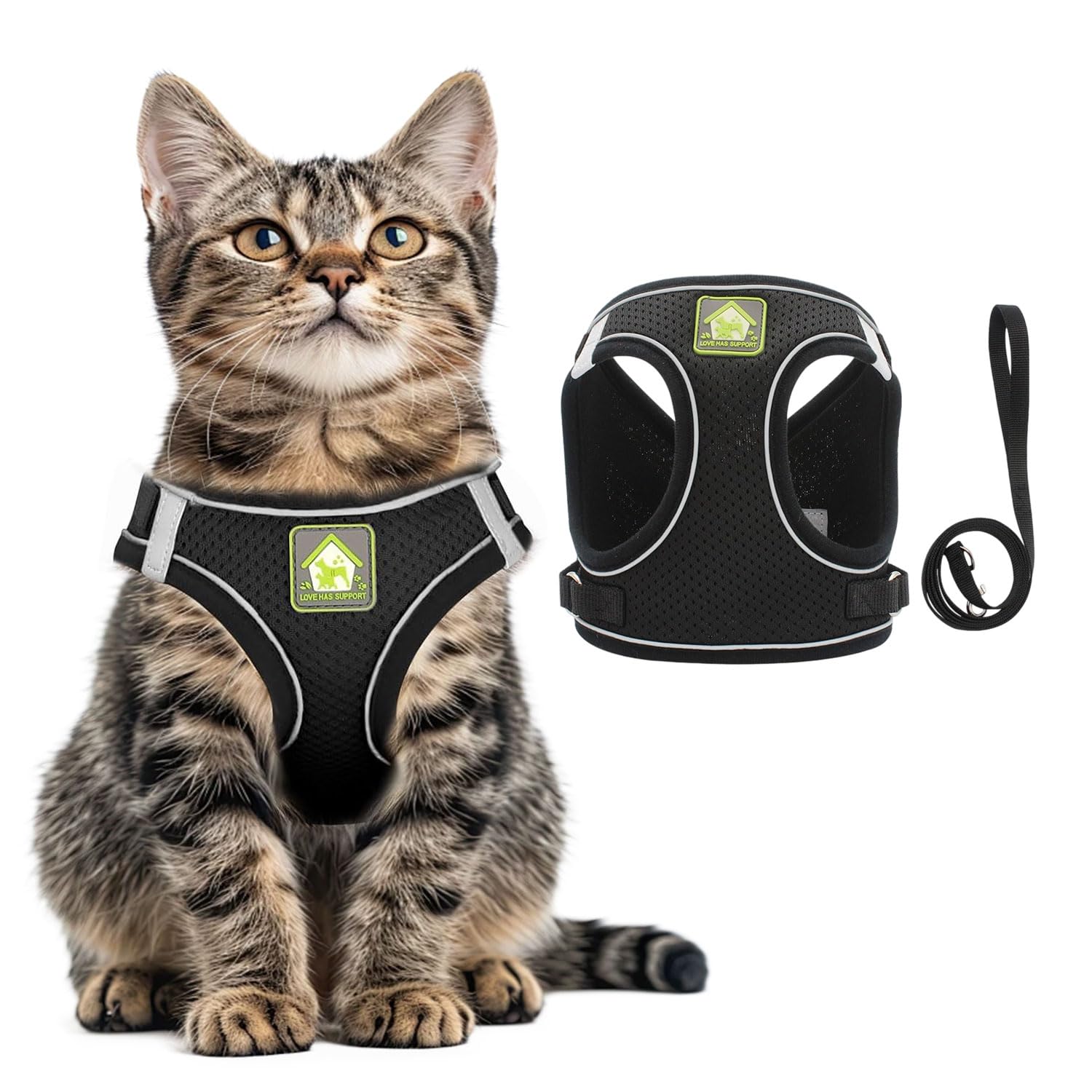 MOTIBACK Escape Proof Cat Harness and Lead Set, Adjustable Reflective Soft Mesh Vest with Leash for Small Cats & Kittens, Comfortable & Secure for Walking (XS)