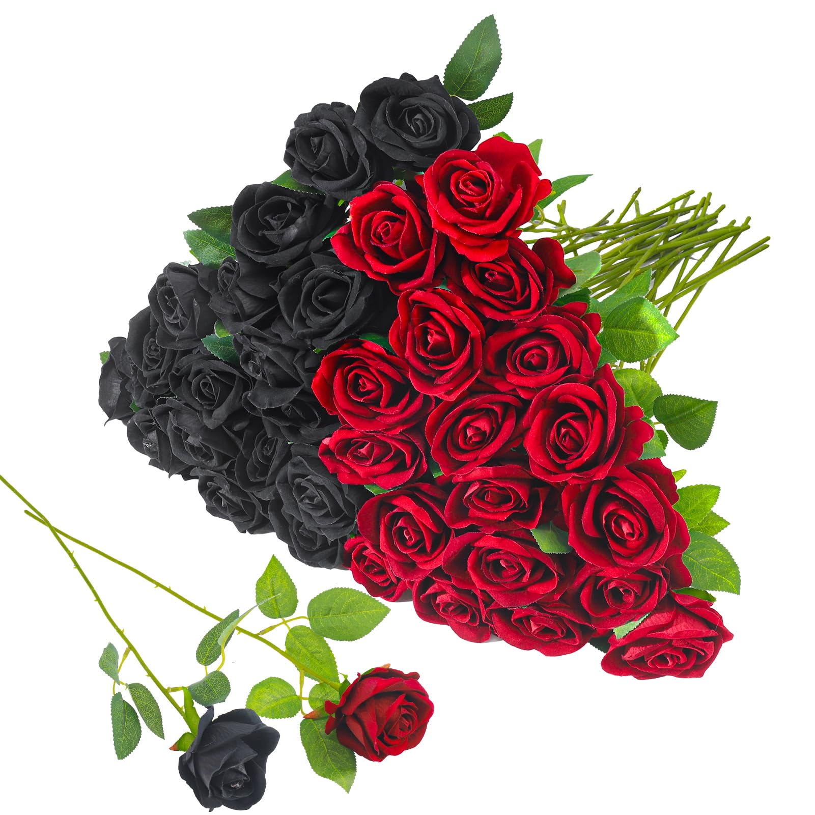 24 Pcs Black,Glod Rose Artificial Flowers With Long Stem Real