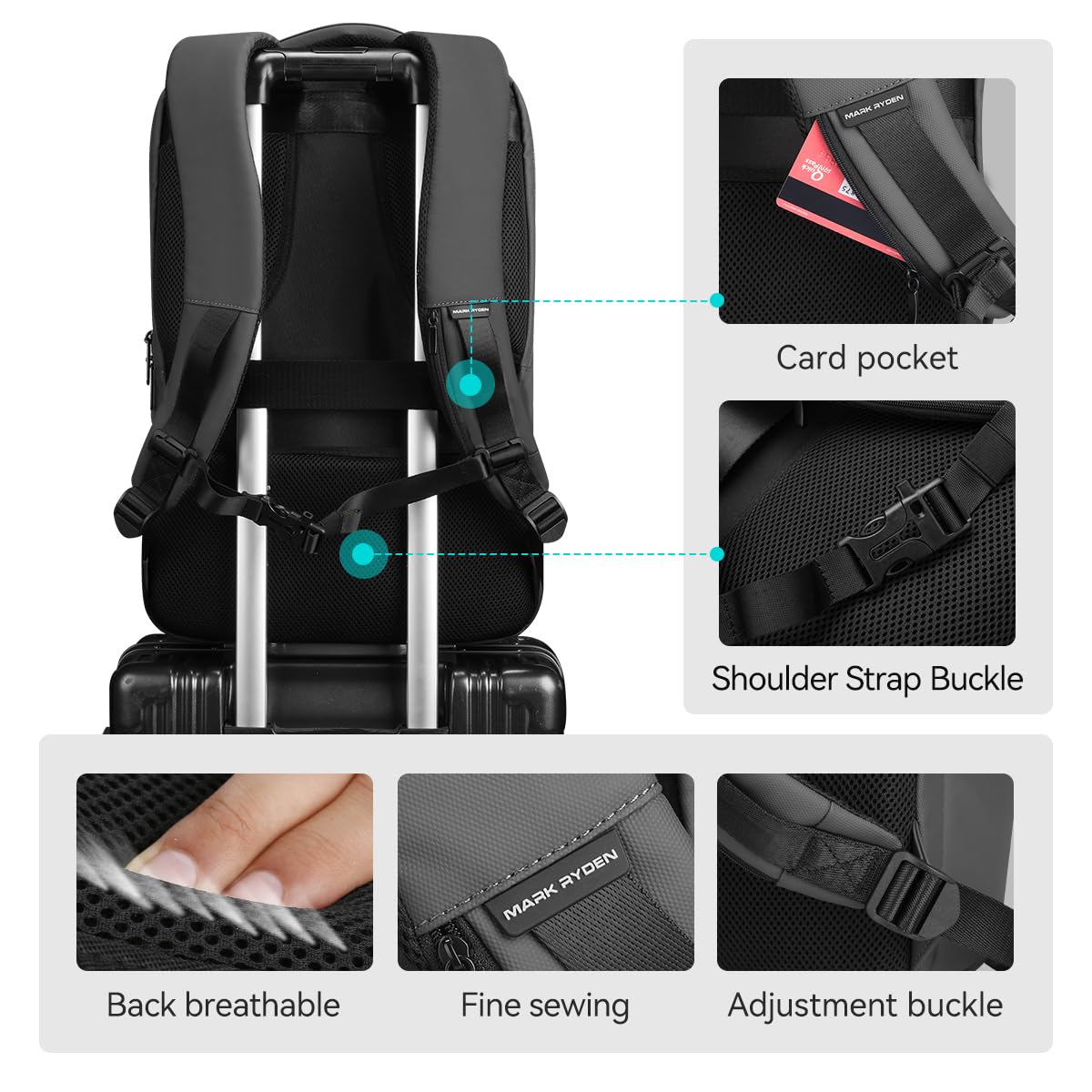 MARK RYDEN Zaino portatile di grande capacità con USB 17.3 pollici/15.6 pollici per gli uomini zaino multifunzione antifurto zaino giorno per business