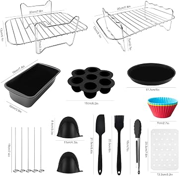 Woobroo 17 Pcs Air Fryer Kit for Ninja, Foodi DZ201/DZ401/550 Models, Includes Cooking Racks, Baking Sheets, Silicone Molds & Heat-Resistant Gloves Gift Set