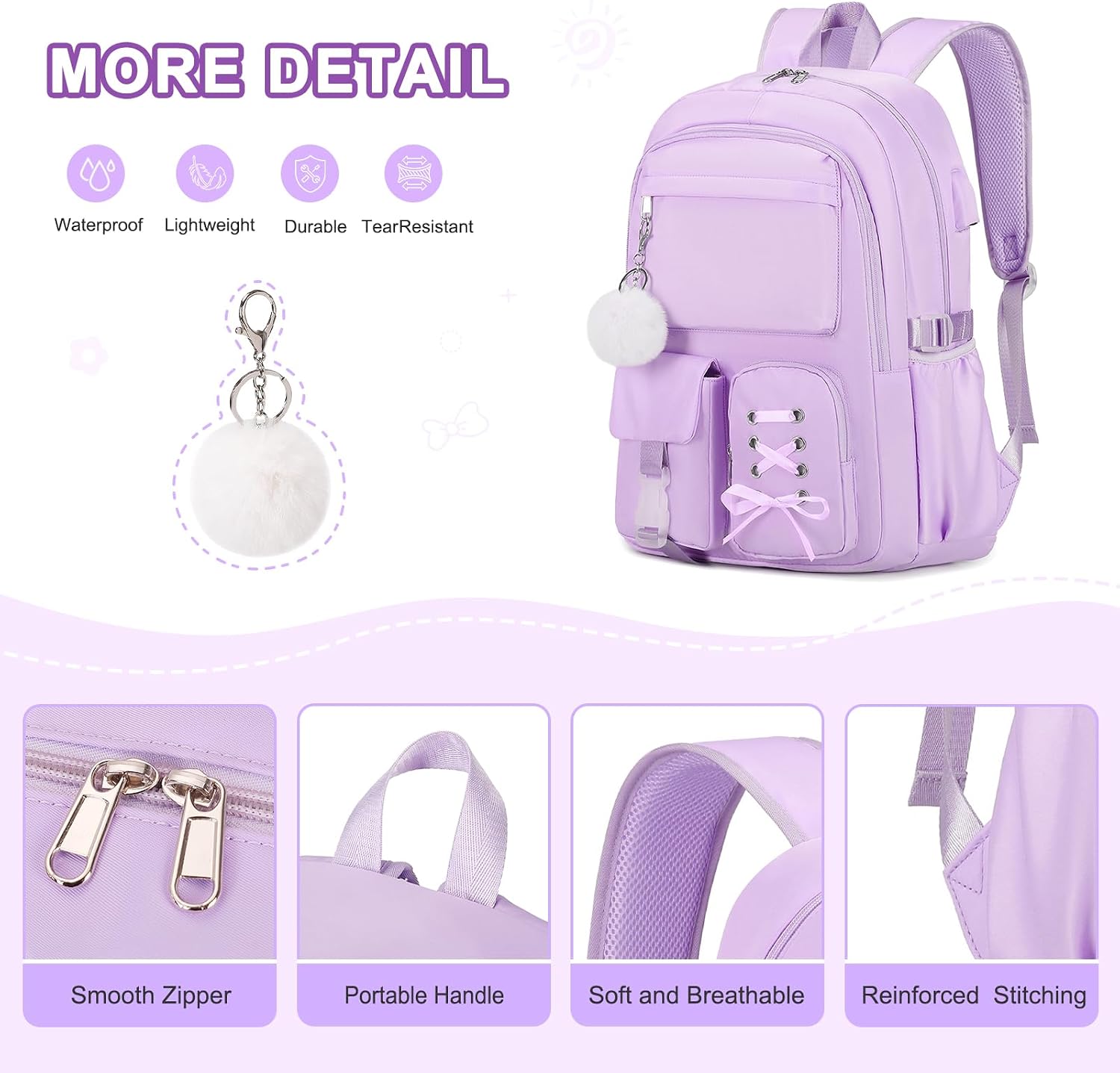Scothen Backpacks for Girls, Girls Backpack with Lunch Box & Pencil Pouch for Teens Girl Kids Elementary Middle High School College Student Bookbag Daypack Laptop Travel Backpack for Women (Purple)
