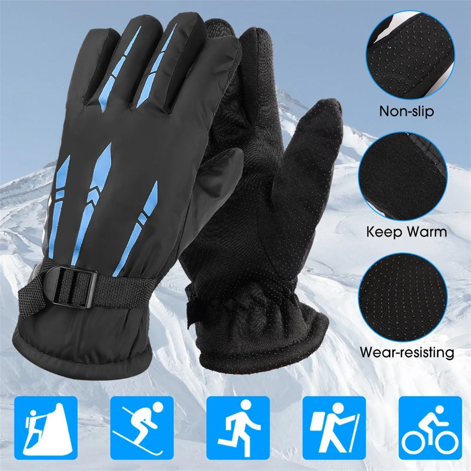 Guanto da Sci Guanti da Ciclismo Invernali da Uomo Outdoor Impermeabili Sci da Equitazione Moto Guanti addensati Caldi Guanti Antiscivolo Guanti Sportivi Termici Sottoguanti (Color : Pink)
